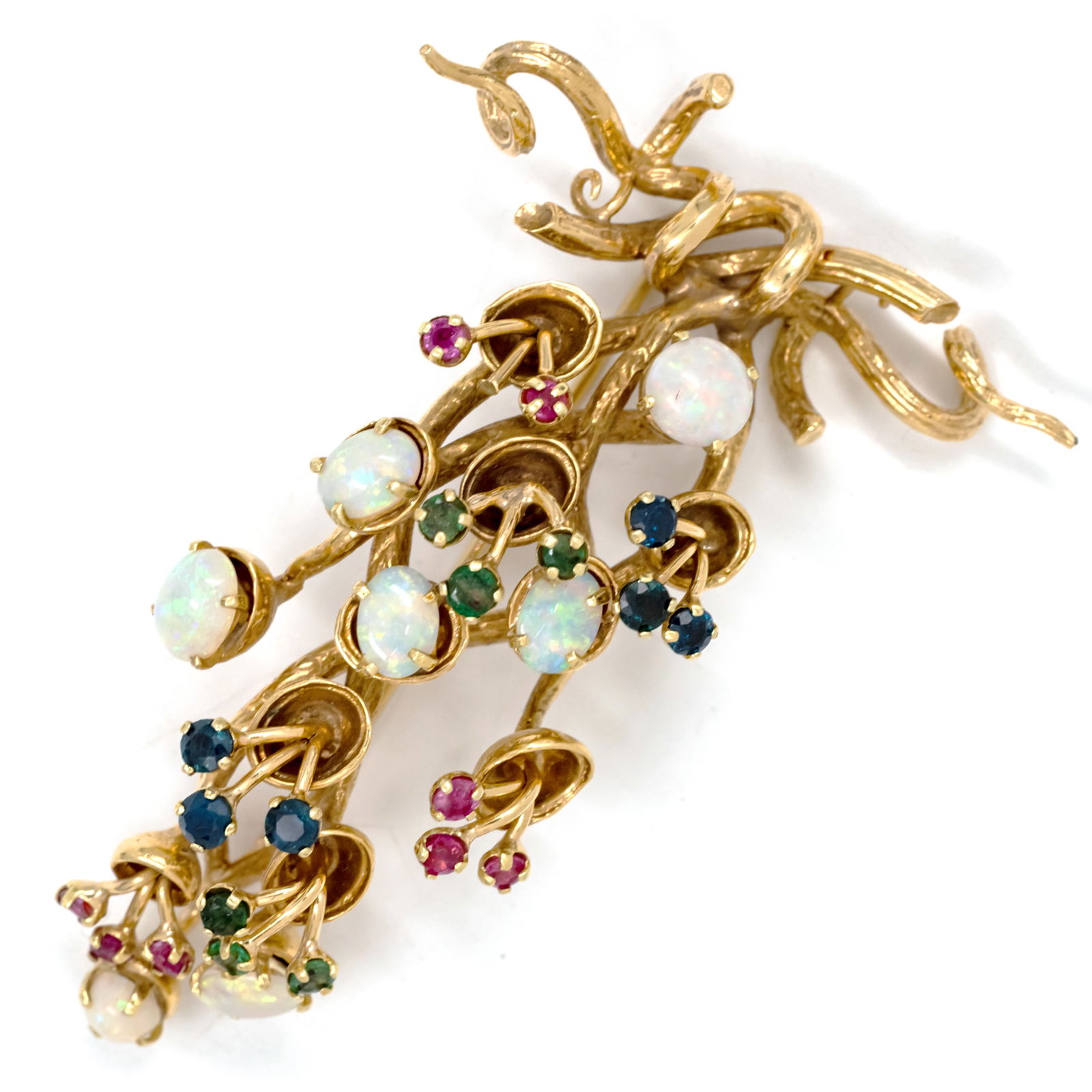 14k Yellow Gold Opal, Sapphire, Emerald and Ruby Grape Cluster Brooch. (1 of 4)