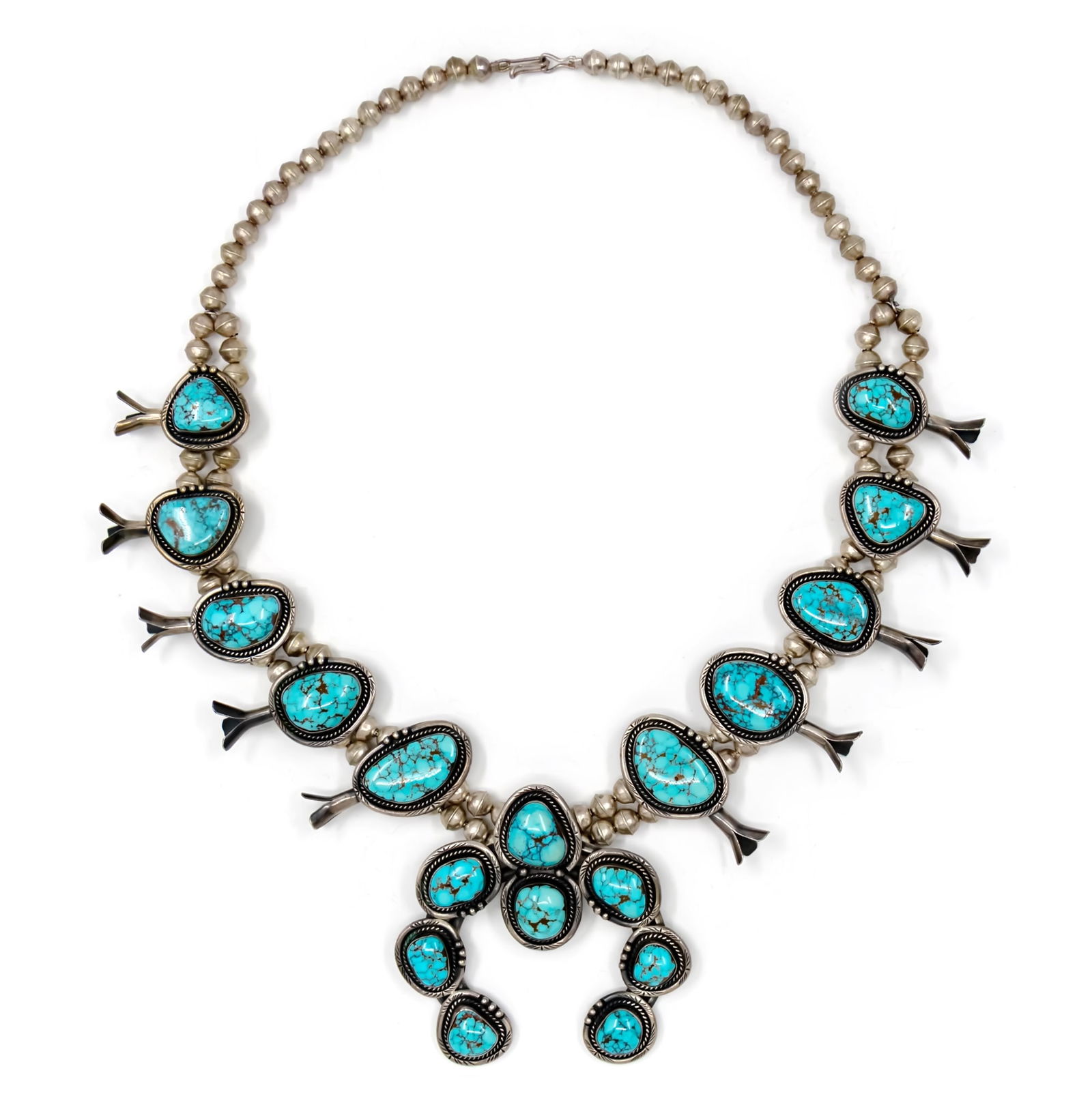 Navajo Silver and Turquoise Squash Blossom Necklace. (1 of 5)