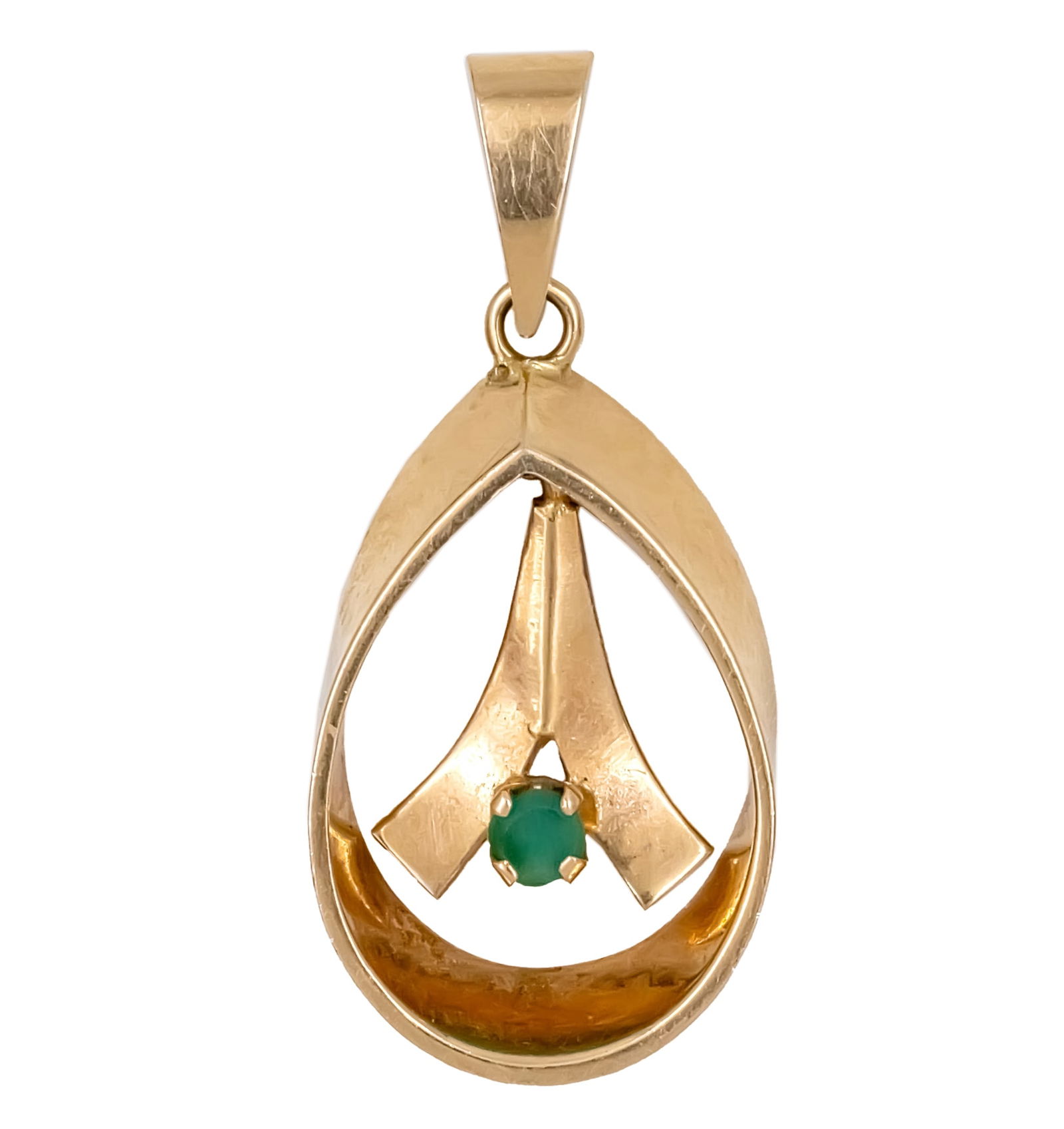 14k Rose Gold Emerald Pendant.: 14k Rose Gold Emerald Pendant. Marked. Length: 3.52cm. 3.35gr.