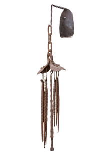 David Palombo (1920-1966) - Iron Wind Chime Mobile.: David Palombo (1920-1966) - Iron Wind Chime Mobile. Brutalist wrought iron wind chime mobile. Length: 92cm.