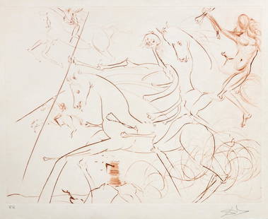 Salvador Dali (Spanish, 1904-1989) - Apocalyptic Rider, Etching.: Salvador Dali (Spanish, 1904-1989) - Apocalyptic Rider, Etching. Signed. Plate: 49x64cm. Sheet: 57x77cm.