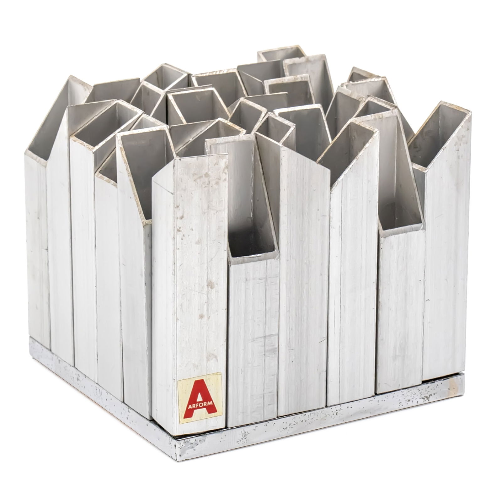 Paolo Tilche (Italian, 1925-2003) for Arform - Desk Organizer, Aluminum.: Paolo Tilche (Italian, 1925-2003) for Arform - Desk Organizer, Aluminum. 8×9×9cm.