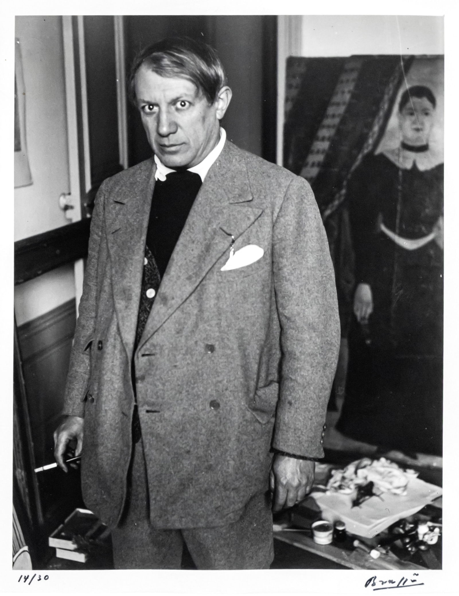 Brassai - Gyula Halasz (Hungarian, 1899-1984) - Pablo Picasso, Gelatin Silver Print.: Brassai - Gyula Halasz (Hungarian, 1899-1984) - Pablo Picasso, Gelatin Silver Print. Original Photograph. Signed and numbered - 14/30. 39.6x29.3cm. Provenance: The Horace Richter Gallery Estate. Purch