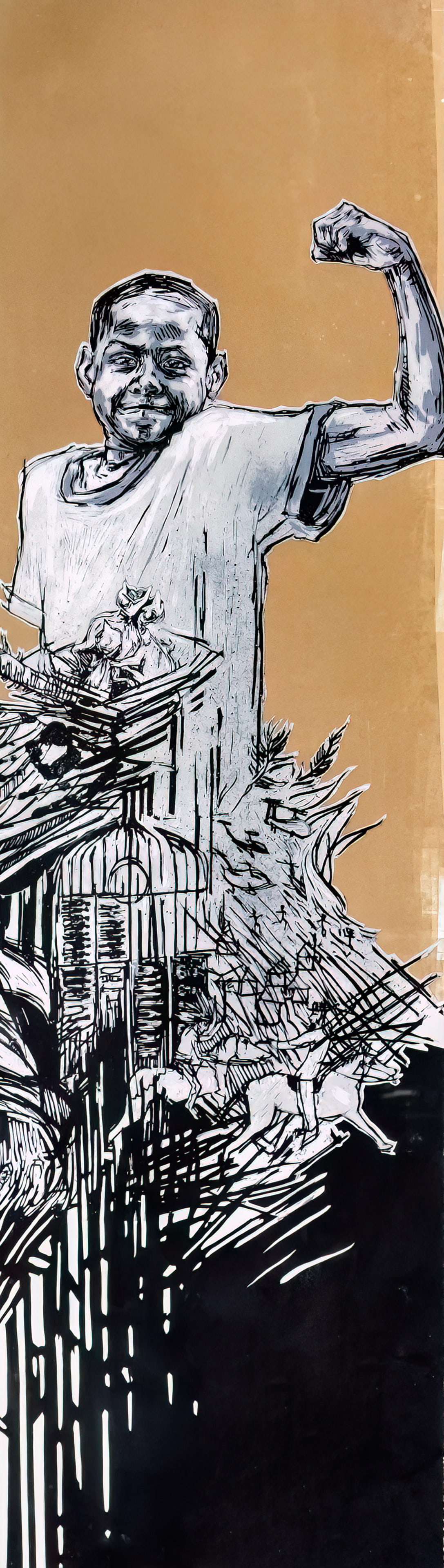 Swoon - Caledonia Curry (American, b.1977) - Strong Boy, Silkscreen.: Swoon - Caledonia Curry (American, b.1977) - Strong Boy, Silkscreen. Signed and numbered - 09/150. 109x30cm.