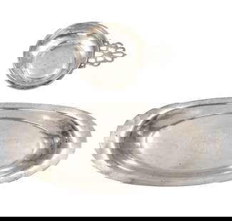 Two Gorham Sterling Silver Bowls, USA, 20th Century.: Two Gorham Sterling Silver Bowls, USA, 20th Century. Including: Brandy bowl, marked, height: 3.5cm, length: 17.5cm. Oval bowl, marked, monogrammed, 32.5x14.5cm. total weight: 360gr.