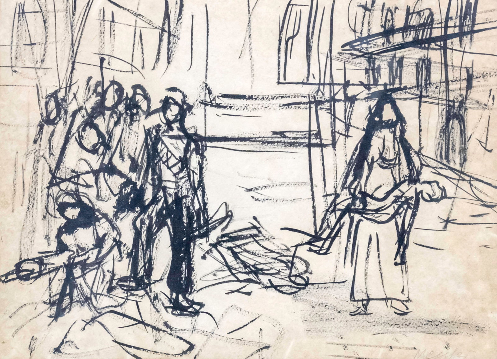 Zygmunt Menkes (Polish, 1896-1986) - Figures, Ink on Paper.: Zygmunt Jozef Menkes (Polish, 1896-1986) - Figures, Ink on Paper. Signed. 22x30cm.