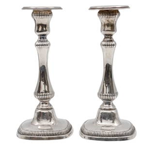 Hazorfim Pair of Sterling Silver Candlesticks.: Hazorfim Pair of Sterling Silver Candlesticks. Marked. Height: 19.5cm. 222gr.