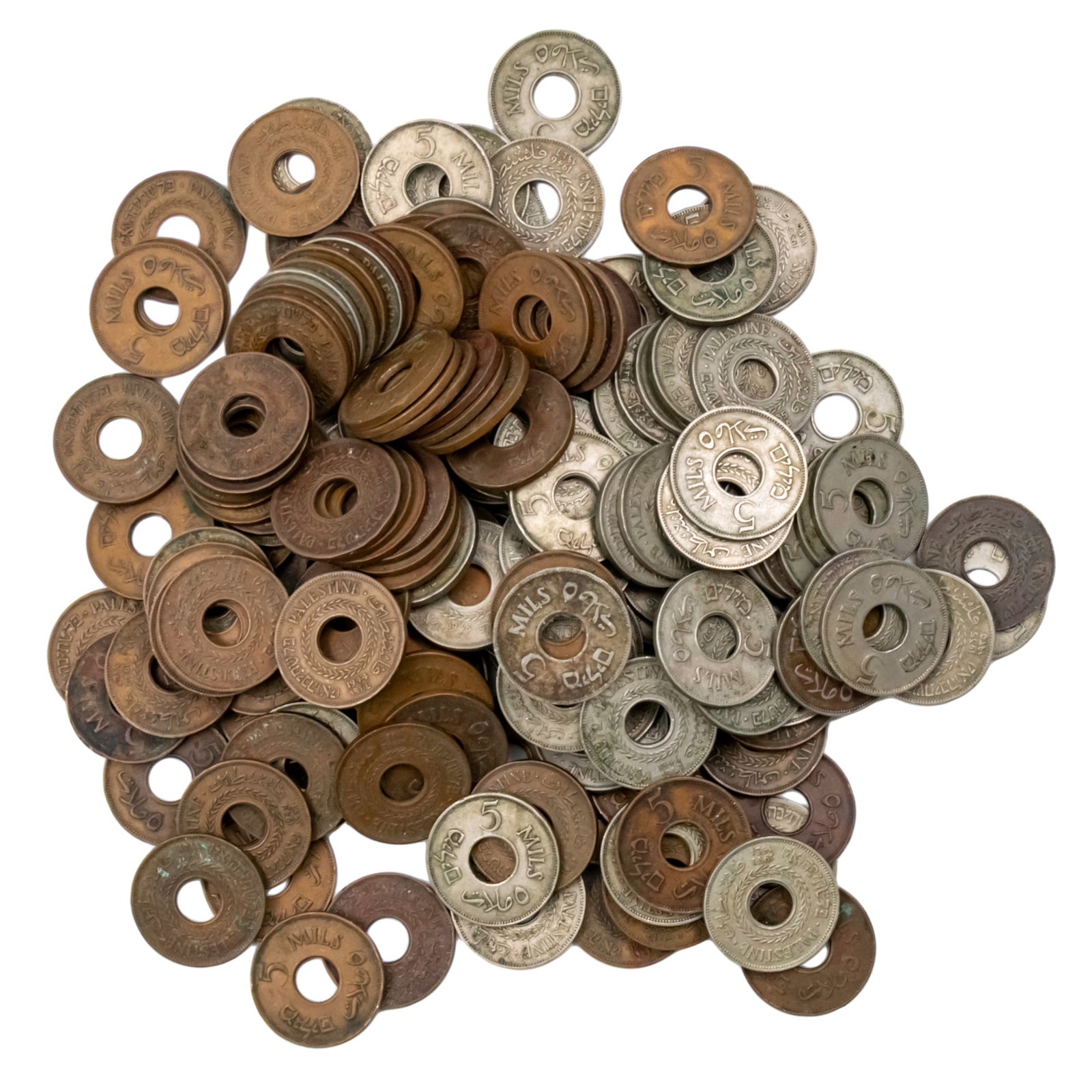 Lot of 168 British Mandate in Palestine 5 Mil Coins. (1 of 2)
