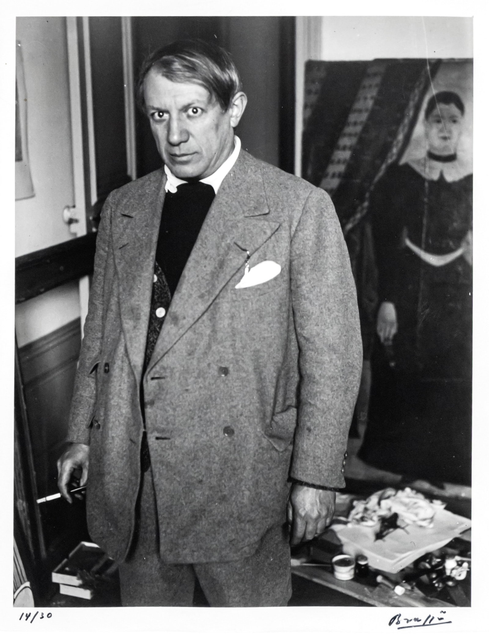 Brassai - Gyula Halasz (Hungarian, 1899-1984) - Pablo Picasso, Gelatin Silver Print.: Brassai - Gyula Halasz (Hungarian, 1899-1984) - Pablo Picasso, Gelatin Silver Print. Original Photograph. Signed and numbered - 14/30. 39.6x29.3cm. Provenance: The Horace Richter Gallery Estate. Purch
