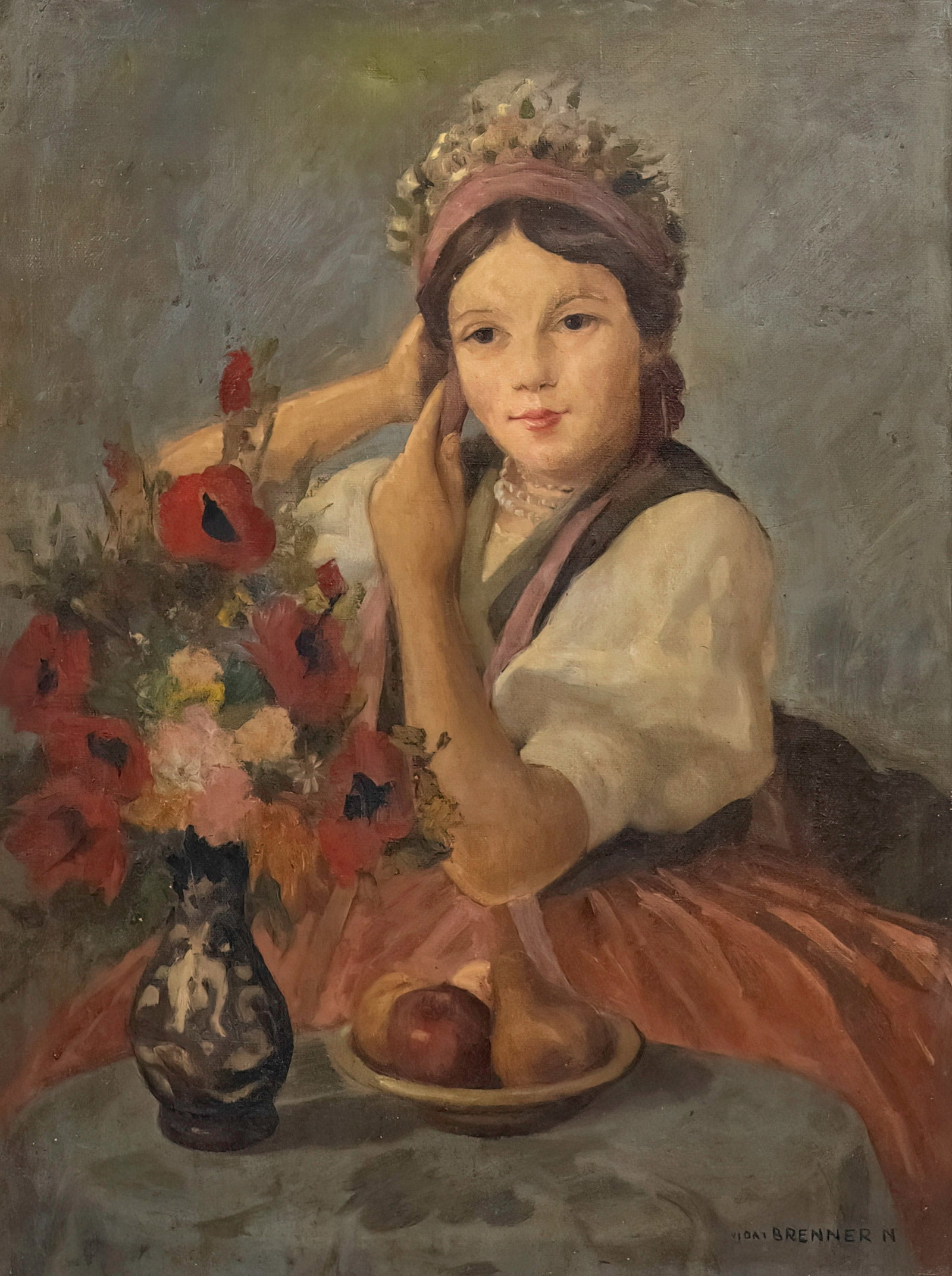 Nandor Vidai Brenner (Hungarian, 1903-1944) - Young Woman, Oil on Canvas. (1 of 3)