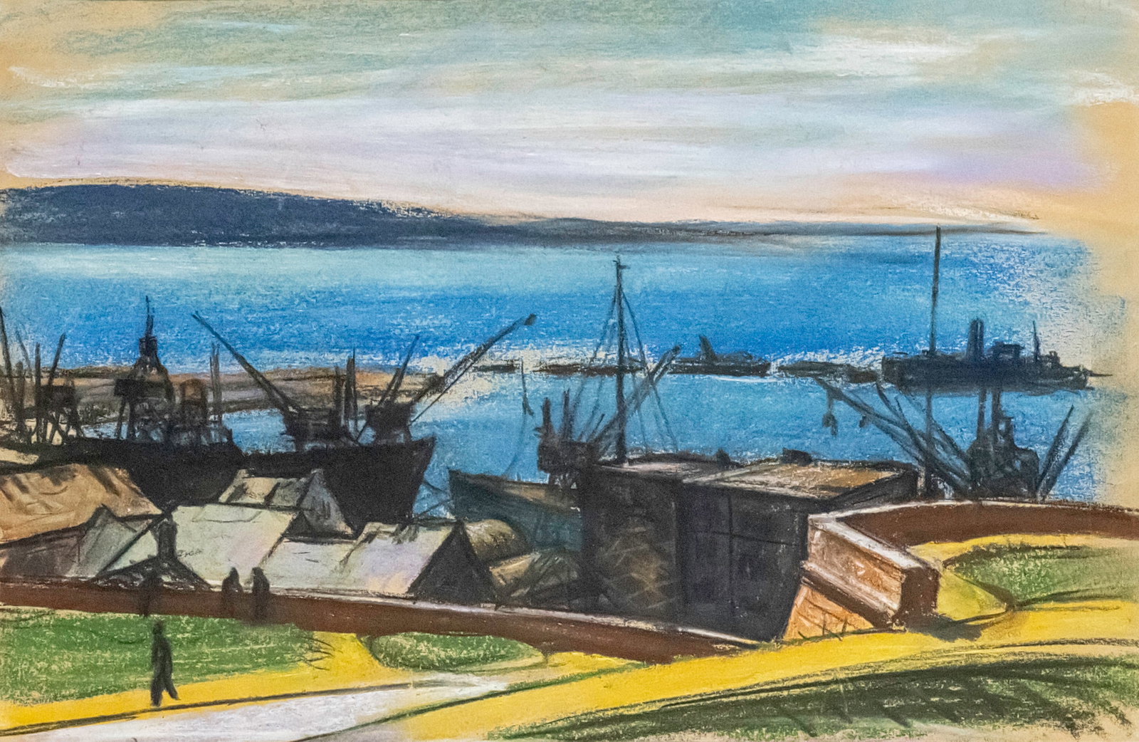 Frantisek Reichental (Austrian / Hungarian, 1895-1971) - Harbor, Pastel on Paper, 1947. (1 of 2)