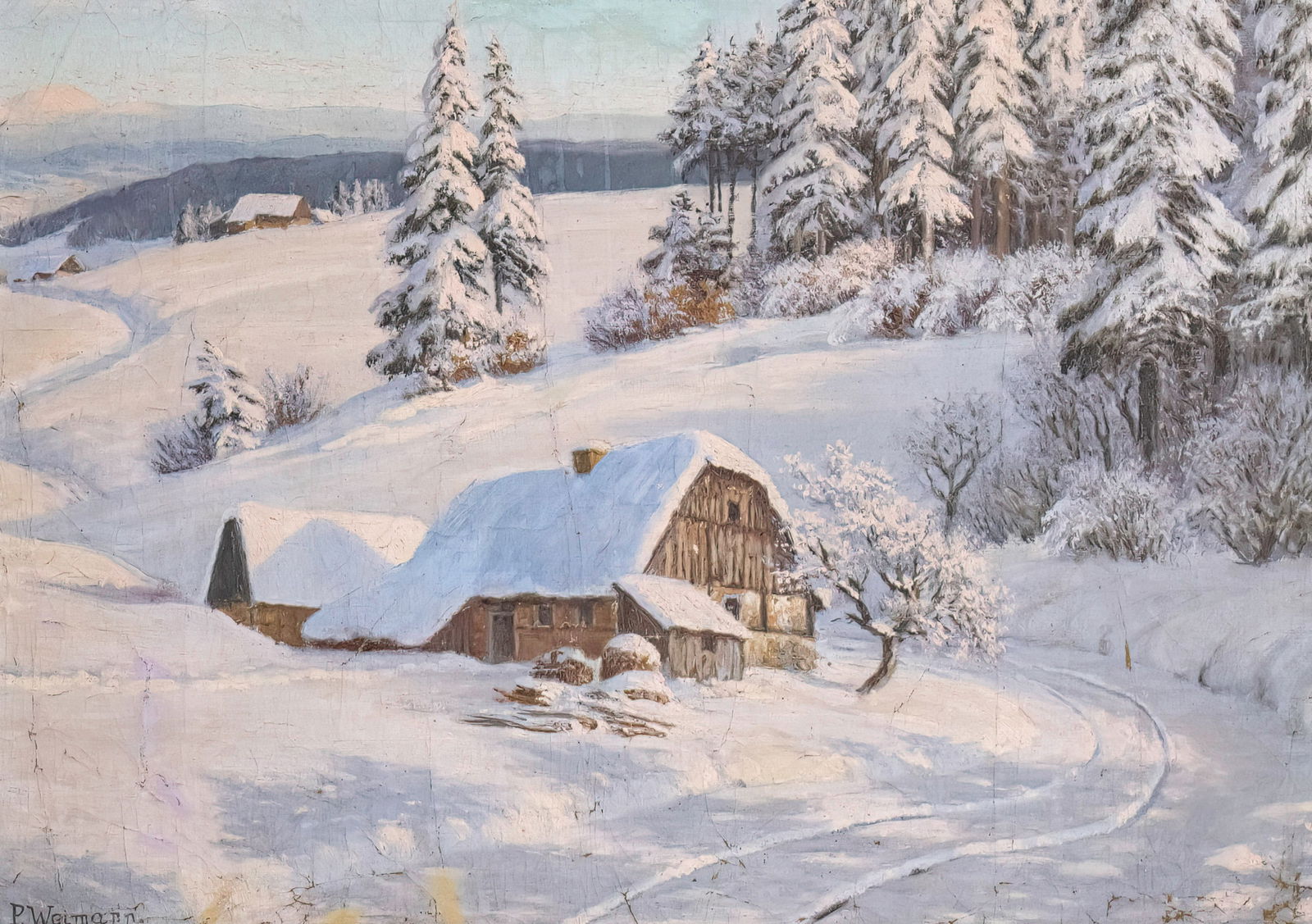 Paul Weimann (German, 1867-1945) - Snowy Landscape, Oil on Canvas. (1 of 4)