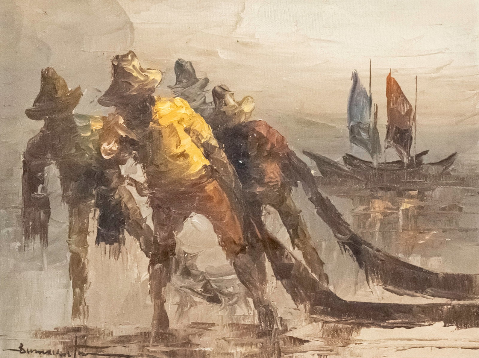 Alfredo Buenaventura (Philippines, 1942-1982) - Fisherman, Oil on Canvas.: Alfredo Buenaventura (Filipino, 1942-1982) - Fisherman, Oil on Canvas. Signed. 23x30cm.