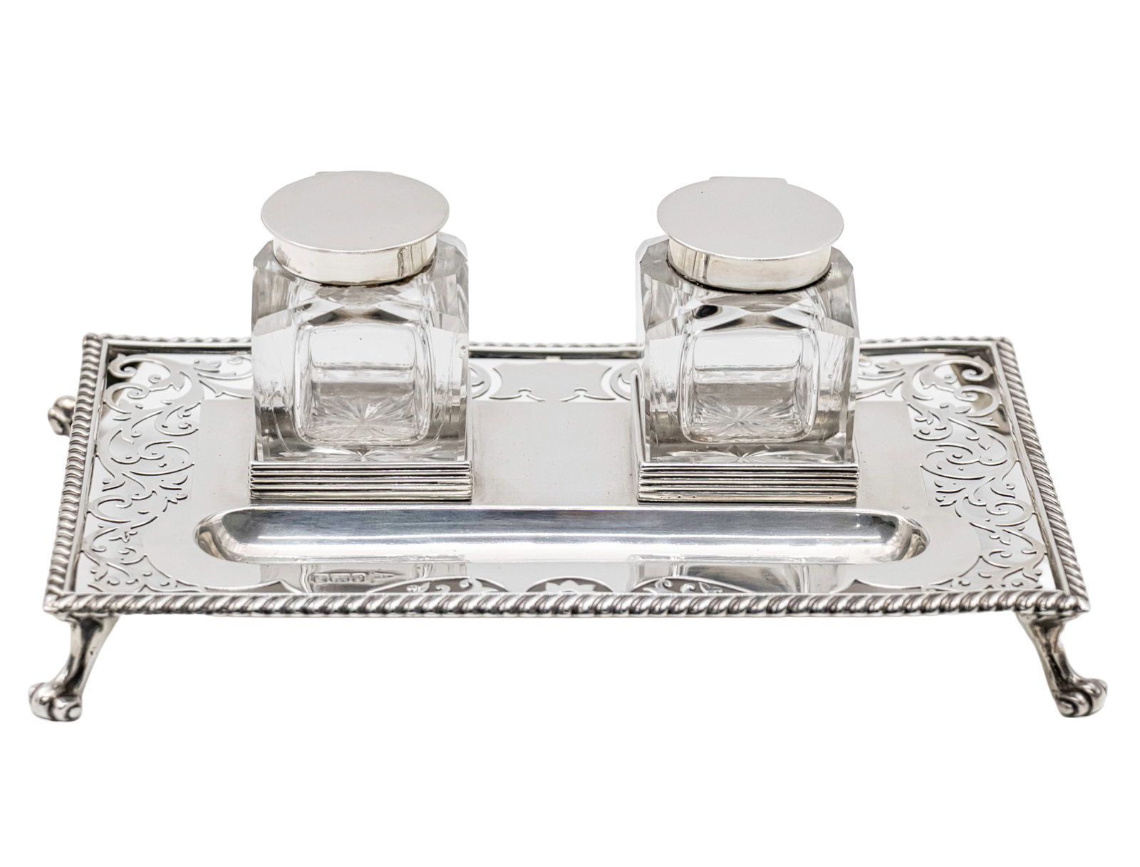 Sterling Silver Inkstand, Walker and Hall, Sheffield, England, 1909. (1 of 5)