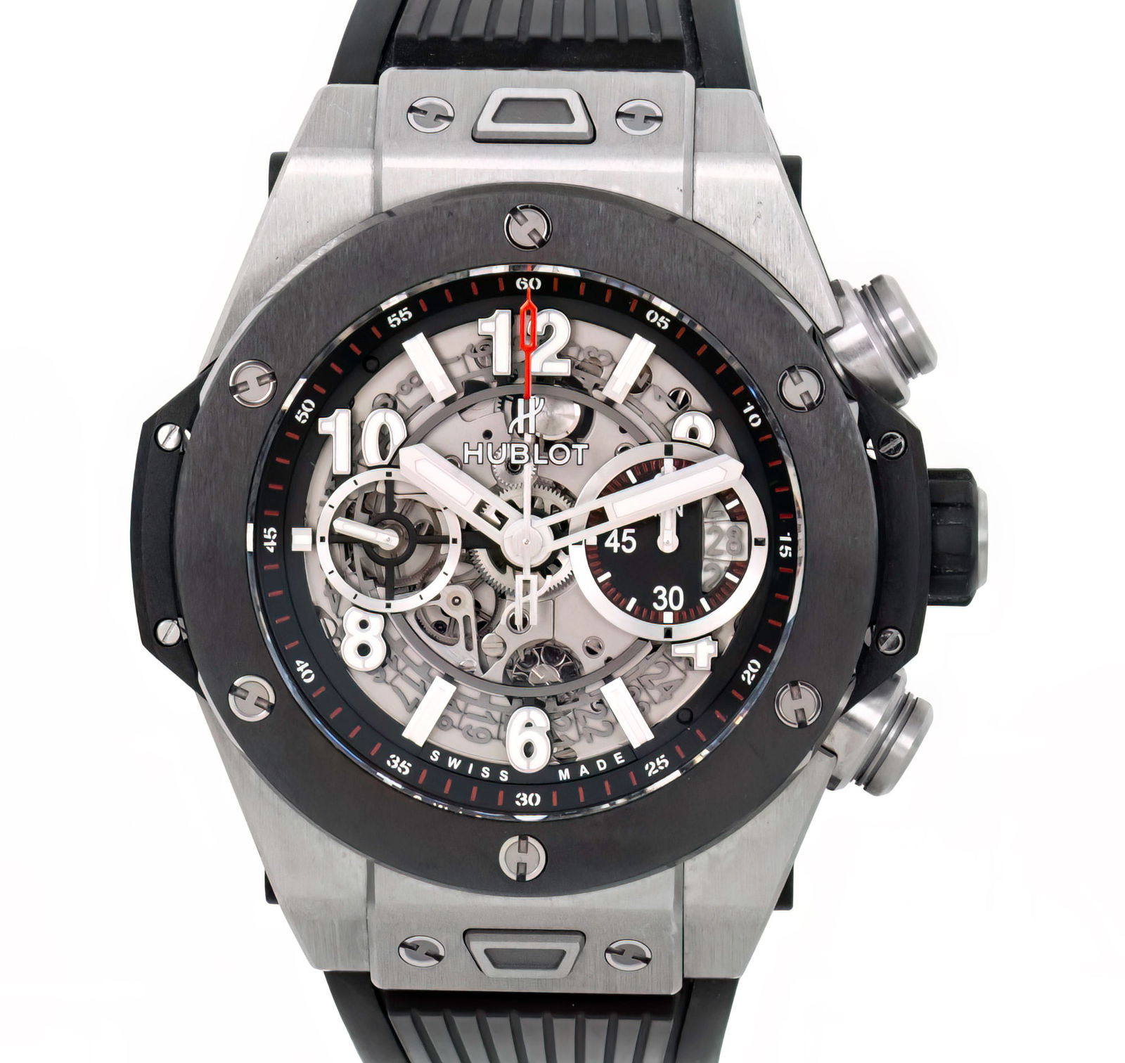 Hublot Big Bang Unico Wrist Watch.: Hublot Big Bang Unico Wrist Watch. Automatic movement, working condition. Flyback chronograph. Date. Titanium case with ceramic bezel. Original rubber strap. Original