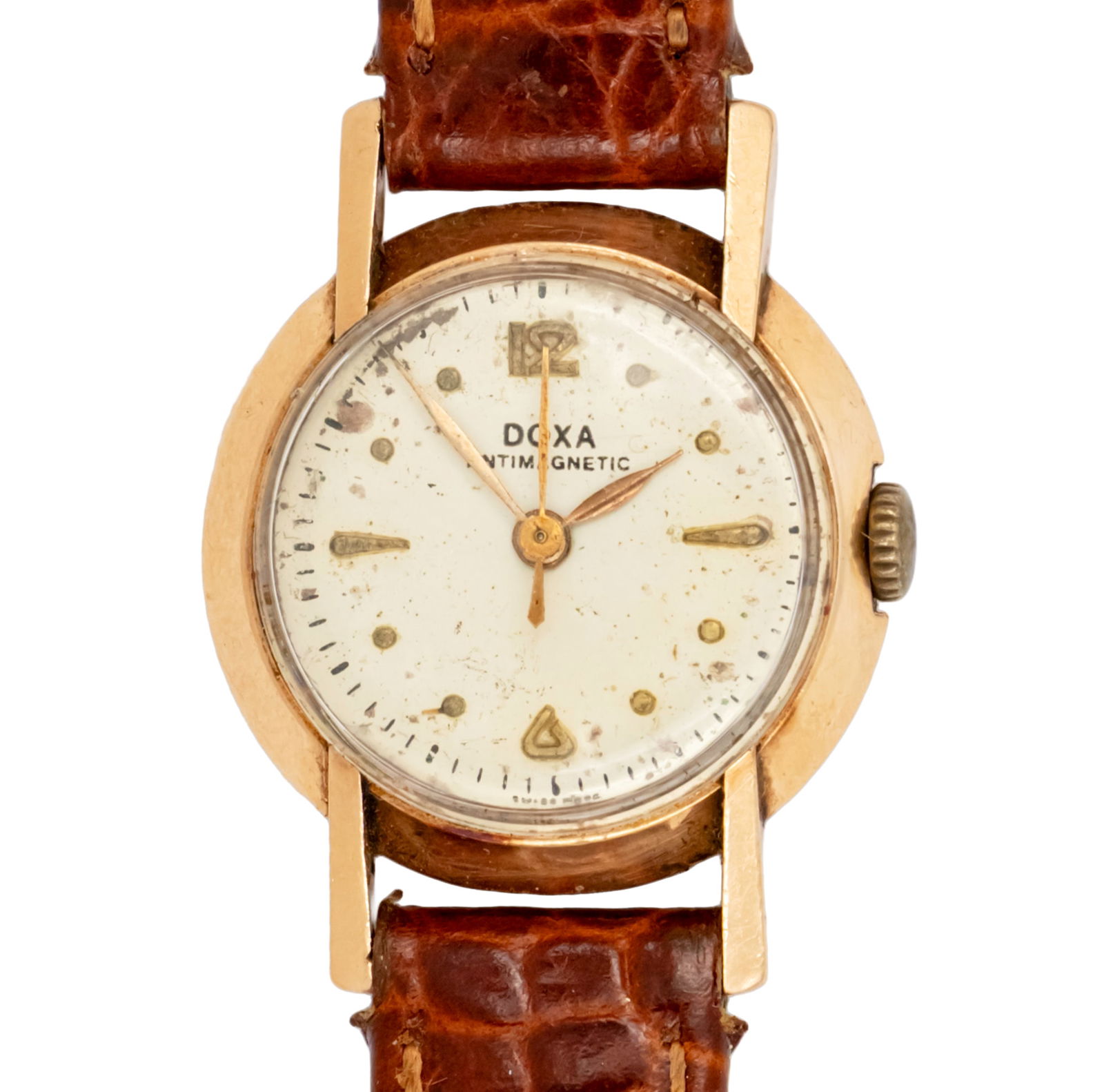 Doxa 14k Yellow Gold Ladies Wristwatch.: Doxa 14k Yellow Gold Ladies Wrist Watch. Mechanical movement, working condition. Leather strap. 24mm.