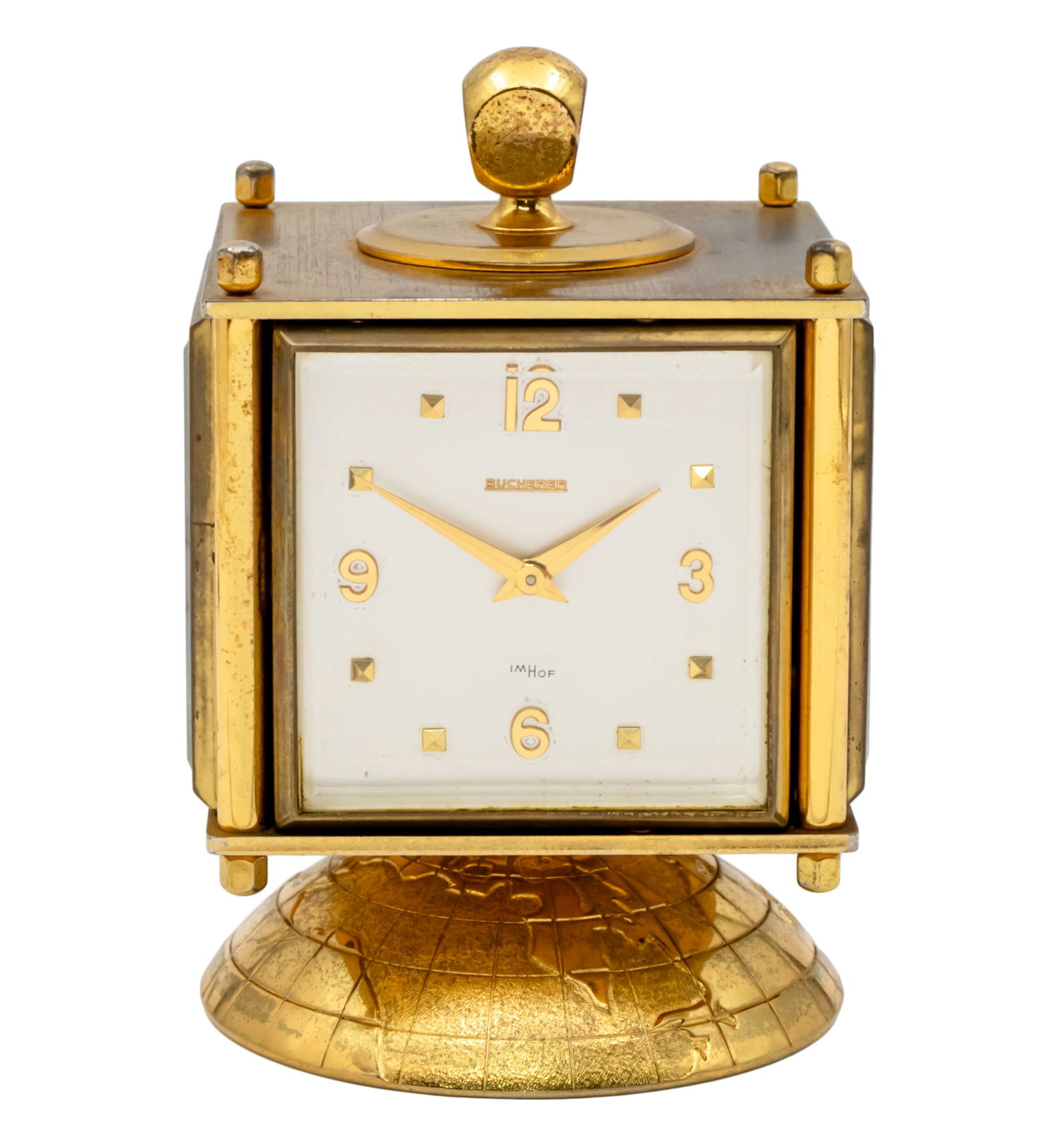 IMHOF for Bucherer Weather Clock.: IMHOF for Bucherer Weather Clock. Includes: Clock (mechanical movement, working condition). Barometer Thermometer. Hygrometer. Gilded bronze casing with globe shaped base (some