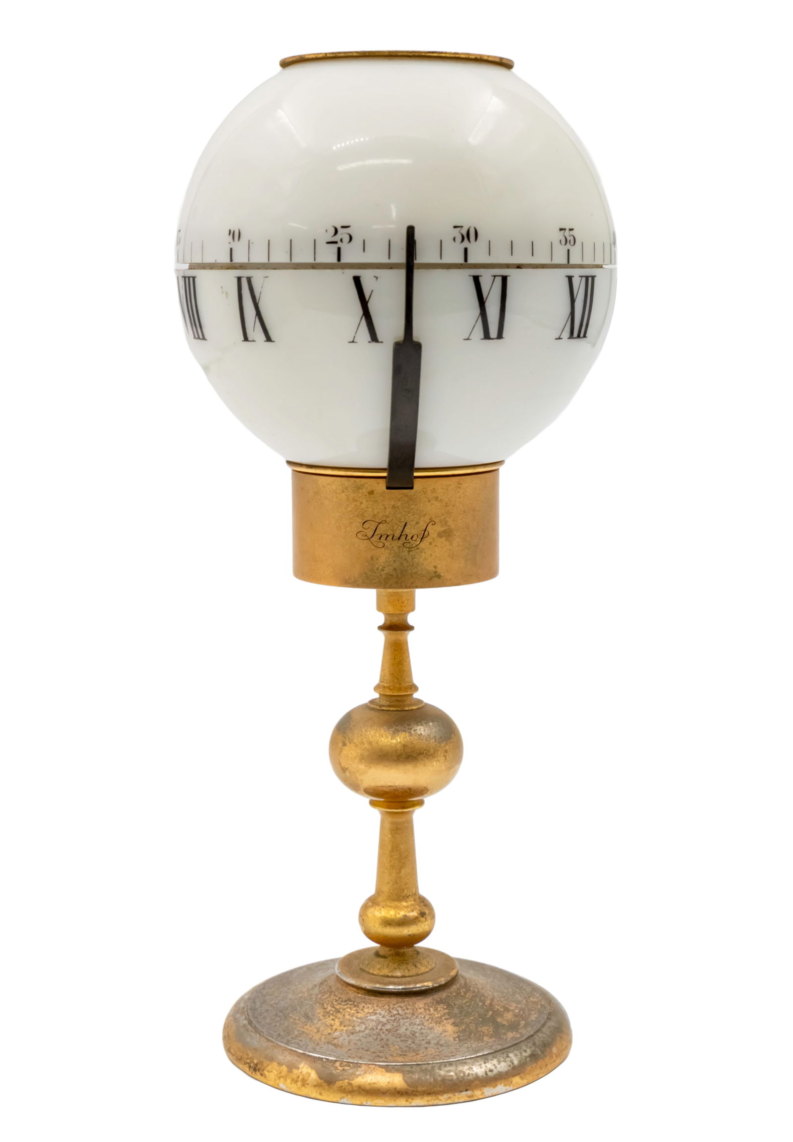 Imhof annular Table Clock.: Imhof annular Table Clock. Mechanical movement, working condition. Gold plated base (major loss of plating). Height: 17.5cm.