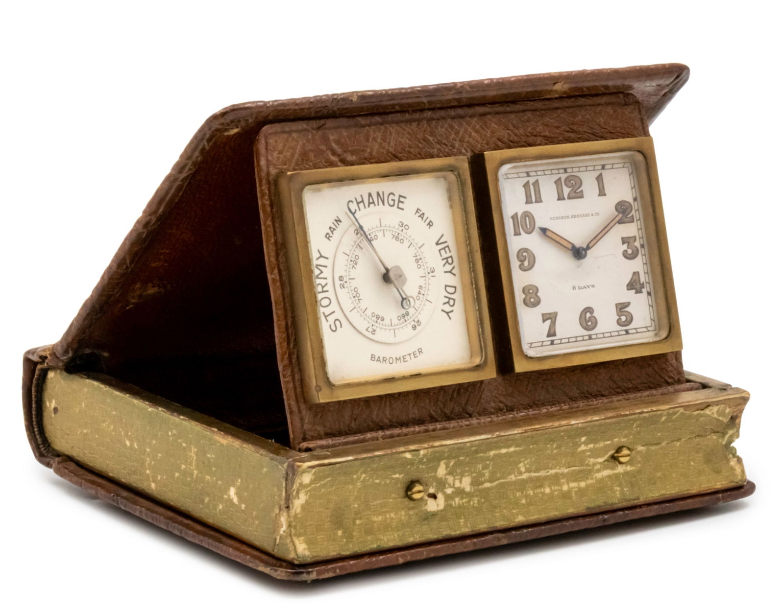 Hodgson.Kennard & Co Table Clock and Barometer Modeled as a Book. (1 of 4)