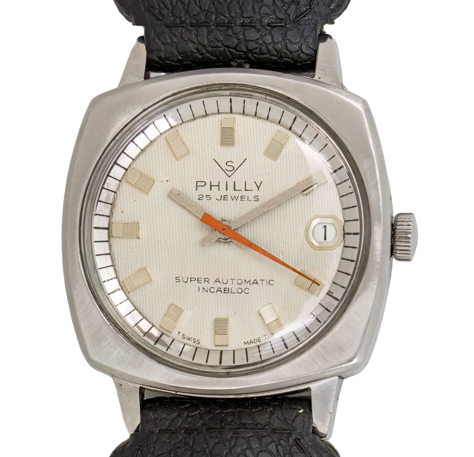 Philly Super Automatic Wristwatch.: Philly Super Automatic Wrist Watch. Automatic movement, working condition. Date. Rubber strap. Cal: ETA 2772 33.5mm.