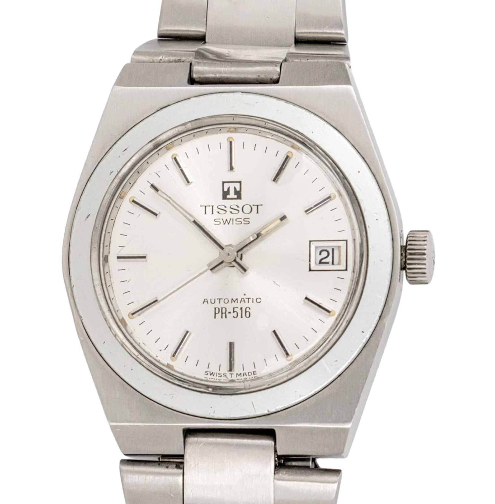 Tissot PR-516 Wrist Watch, 1970s.: Tissot PR-516 Wrist Watch, 1970s. A model that was developed and produced in collaboration between Tissot and Omega. Automatic movement, working condition. Date. Original stainless