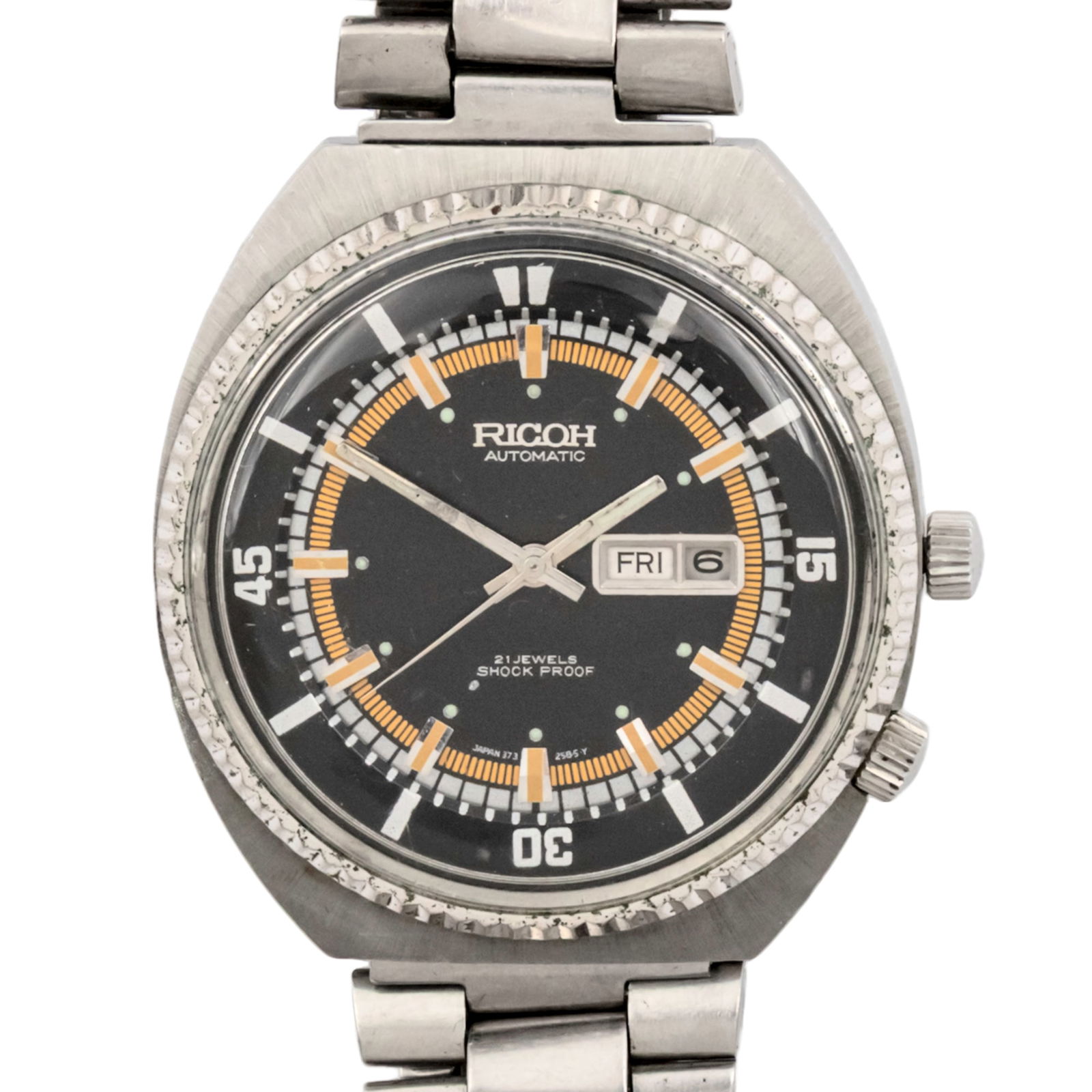 Ricoh Wrist Watch.: Ricoh Wristwatch. Automatic Movement, working condition. Day and date. Stainless steel bracelet with original deployment clasp. 42.5mm.