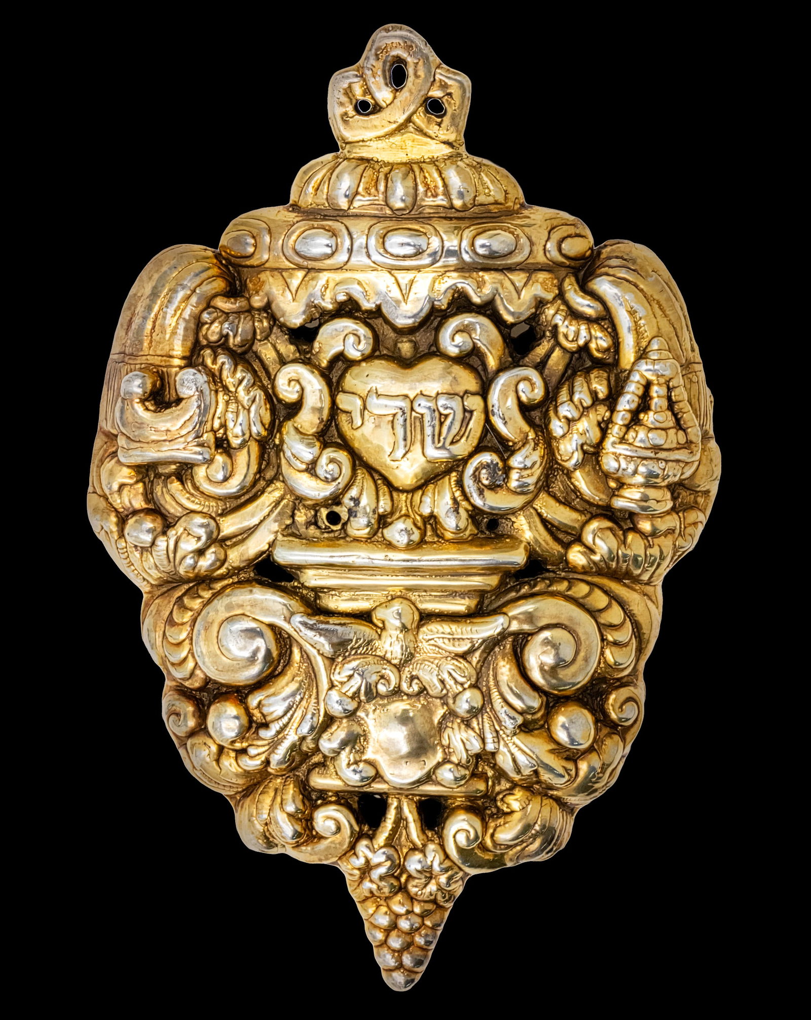 Antique Italian Gilt Silver Jewish Amulet Holder.: Antique Italian Gilt Silver Jewish Amulet Holder, Judaica. Length: 14cm. Width: 9cm. 182gr.