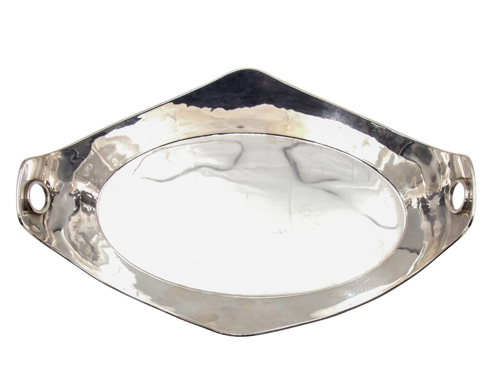 Italian Sterling Silver Two Handled Bowl, Milan, 20th Century.: Italian Sterling Silver Two Handled Bowl, Curti Angelo, Milan, 20th Century. Marked. Height: 8cm. Length: 35cm. 514gr.
