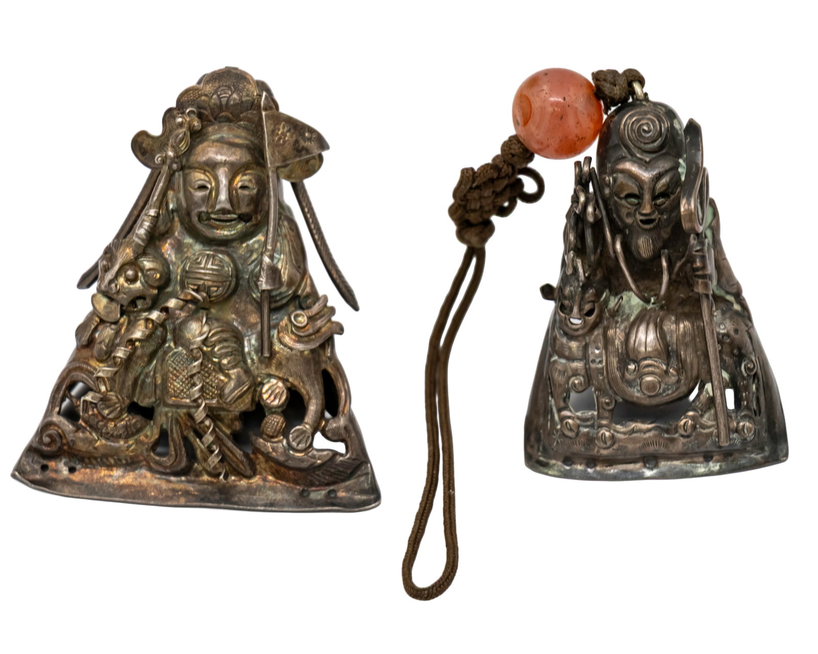Two Chinese Silver Clothing or Hat Ornaments.: Two Chinese Silver Clothing or Hat Ornaments. One marked. 5.5-6cm. 36gr.