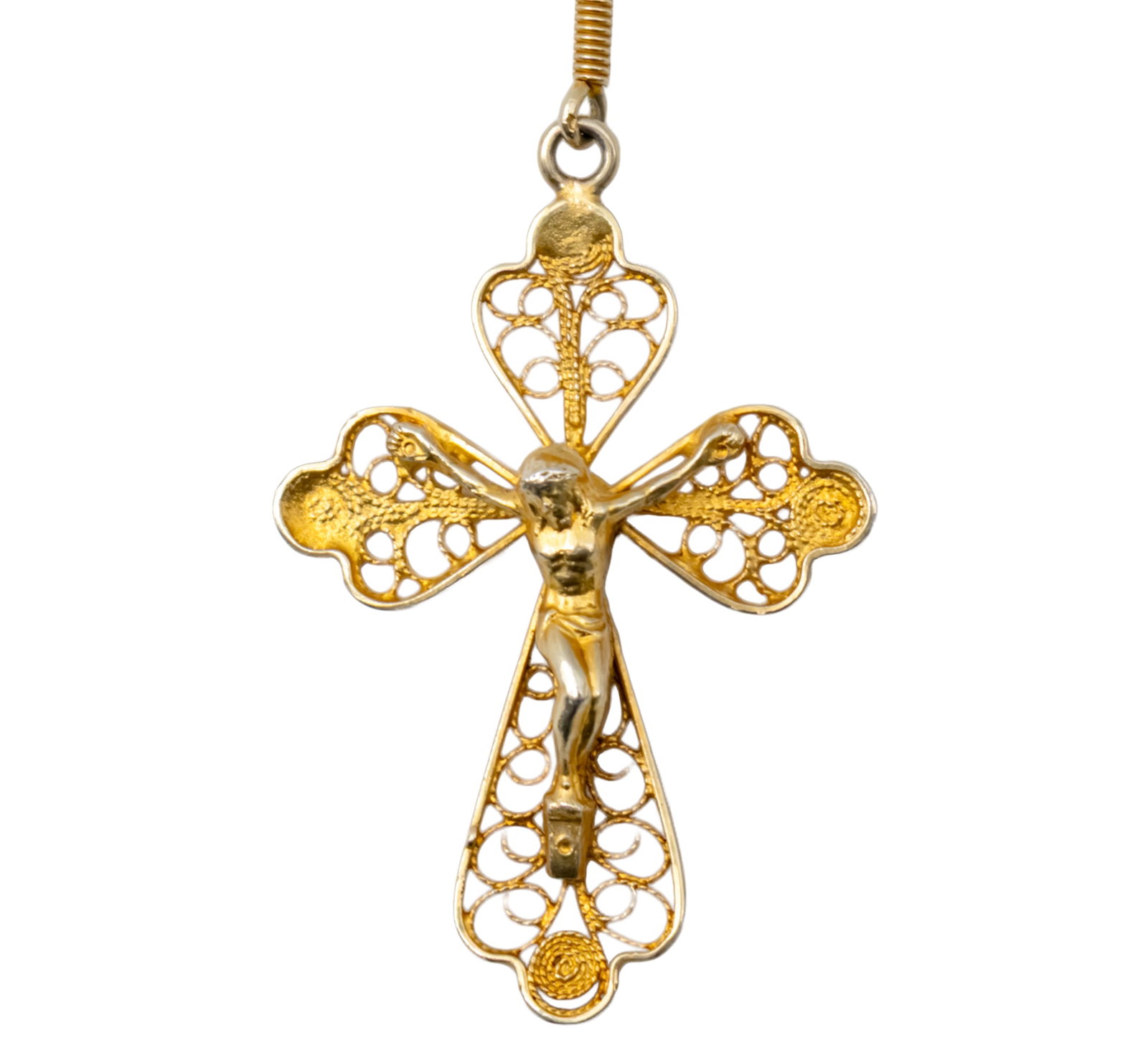 Italian Gilt Sterling Silver Crucifix Necklace, 20th Century.: Italian Gilt Sterling Silver Crucifix Necklace, 20th Century. Marked. 19gr. Length: 54cm.