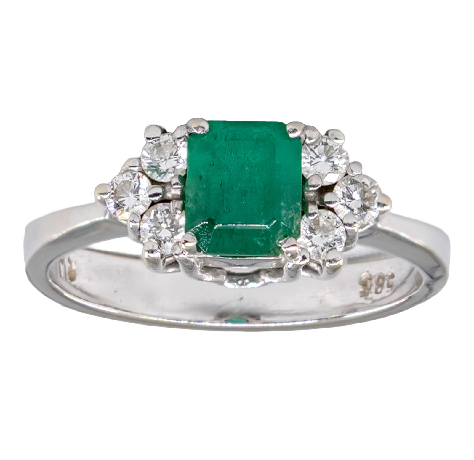 14k White Gold Diamond and Emerald Ring. (1 of 4)