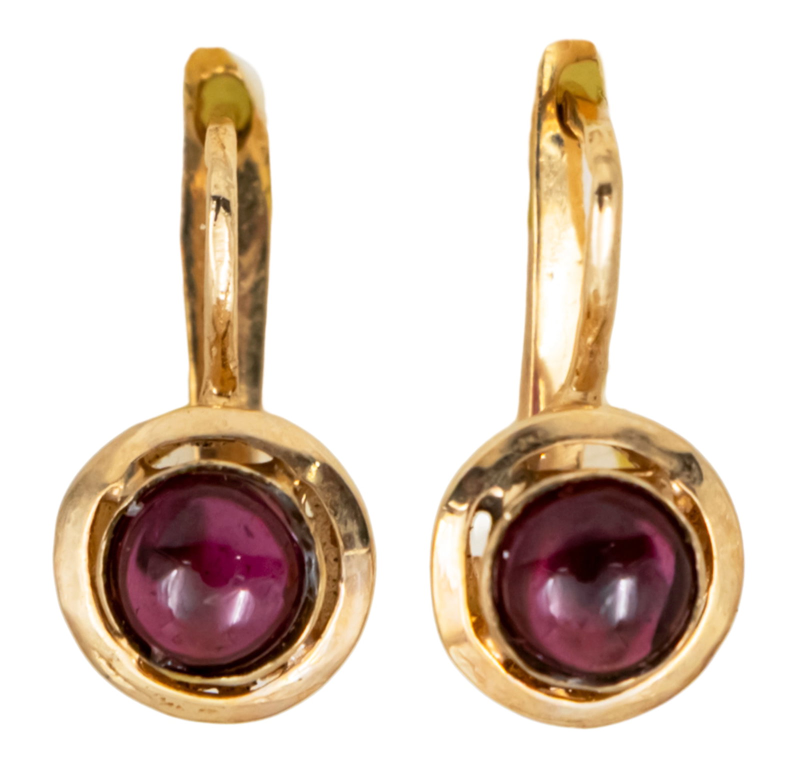 Pair of 14k Yellow Gold Garnet Earrings.: Pair of 14k Yellow Gold Garnet Earrings. Marked. Length: 18mm. 2.60gr.