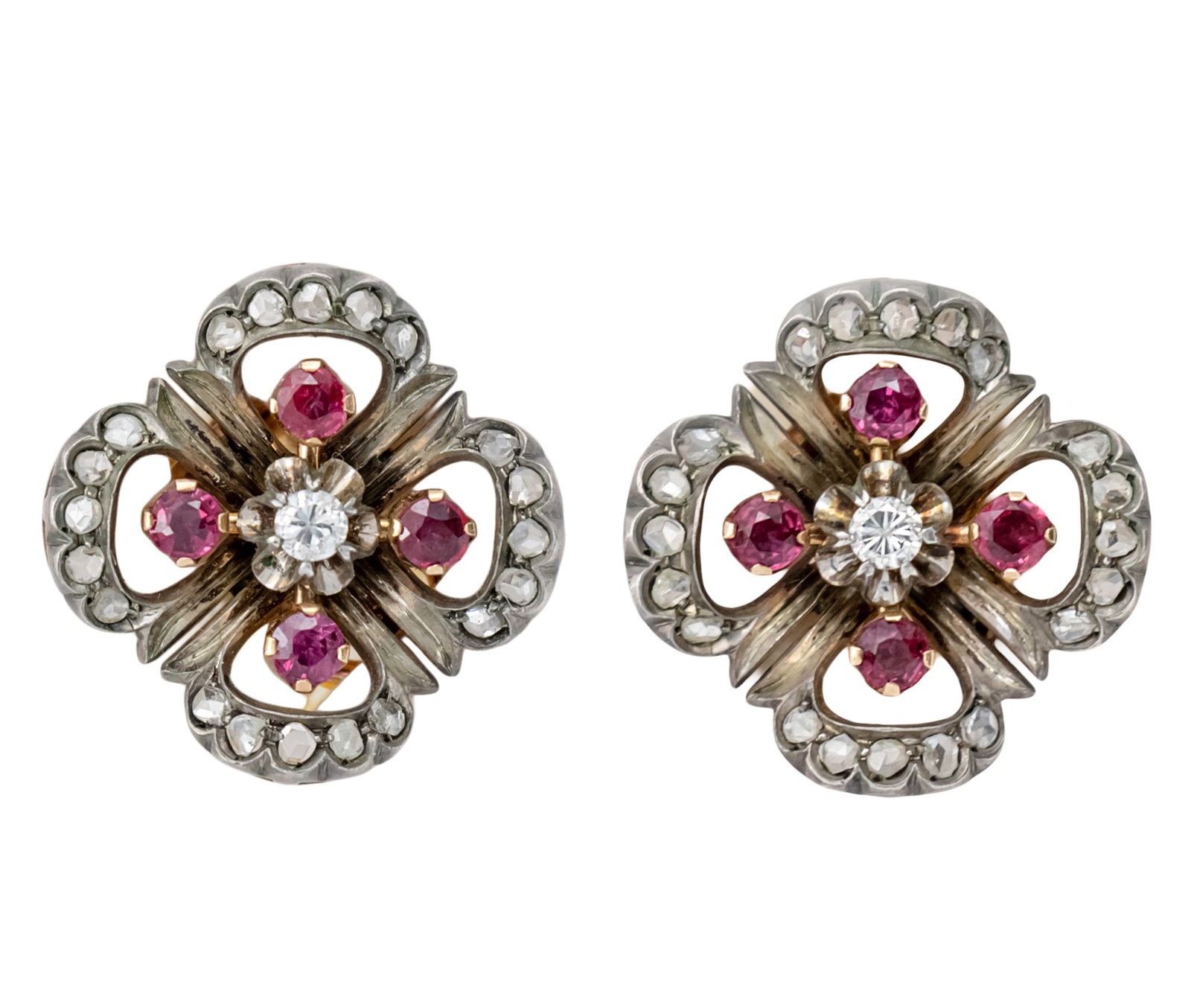 Victorian Pair of 18k Gold, Silver, Ruby and Diamond Earrings, Late 19th Century. (1 of 1)