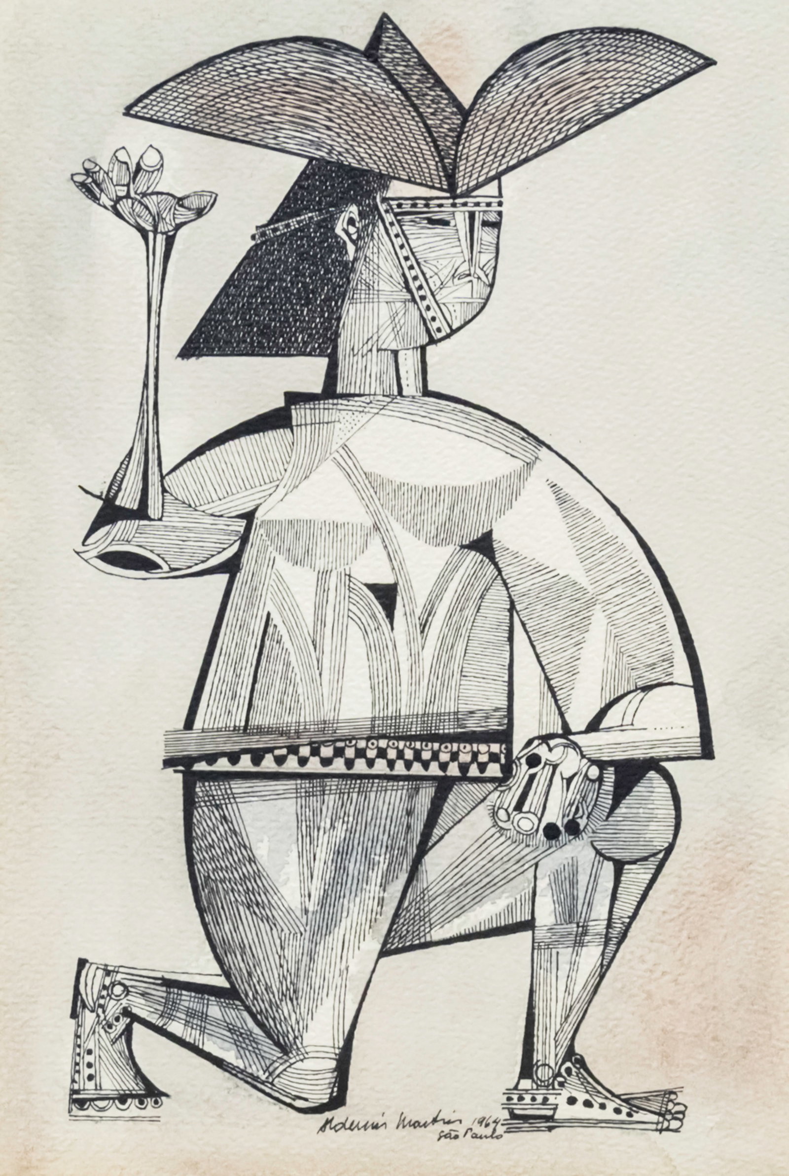 Aldemir Martins (Brazilian, 1922-2006) - Ink and Watercolor on Paper, 1964.: Aldemir Martins (Brazilian, 1922-2006) - Ink and Watercolor on Paper, 1964. Signed and dated. 38x26cm.