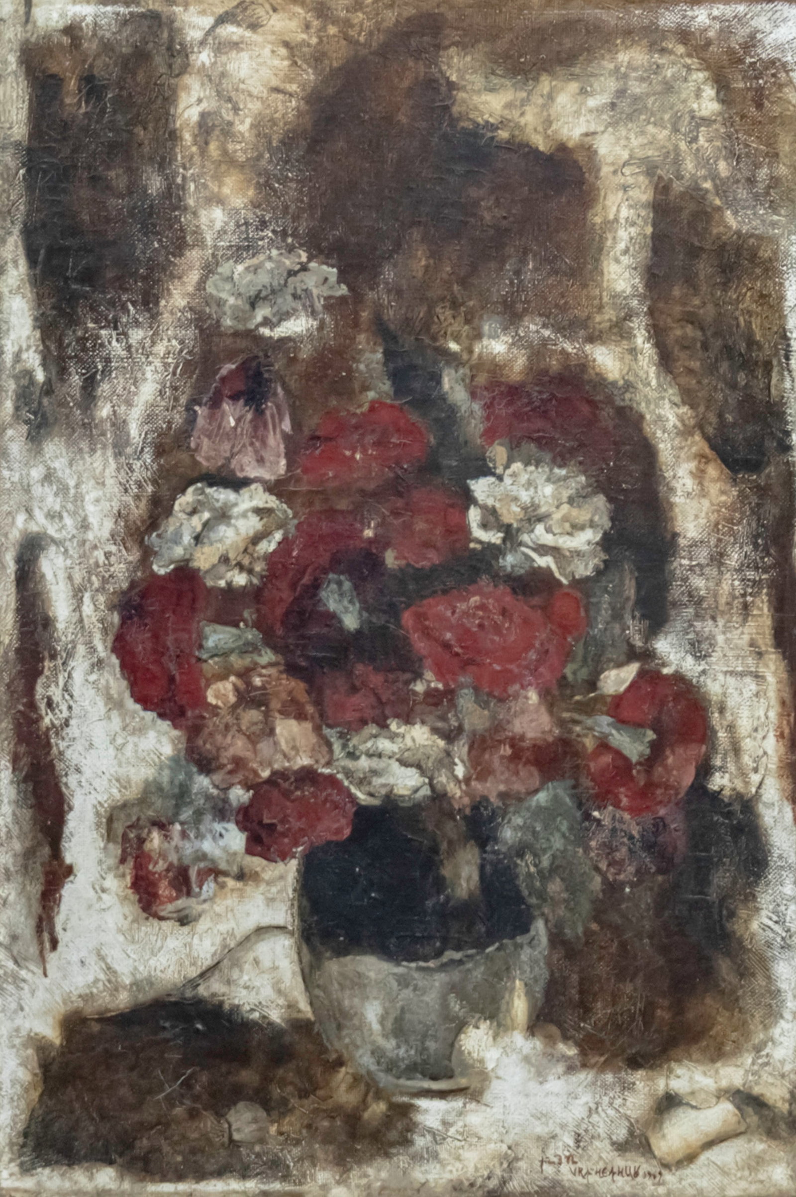 Ion Gheorghe Vraneantu (Romanian, 1939-2006) - Flowers, Oil on Canvas.: Ion Gheorghe Vraneantu (Romanian, 1939-2006) - Flowers, Oil on Canvas. Signed. 60x40cm.