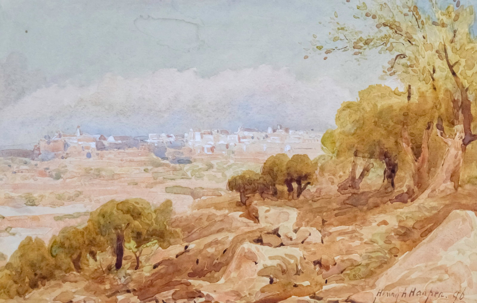 Henry Andrew Harper (British, 1835-1900) - Jerusalem Landscape, Watercolor on Paper, 1896. (1 of 3)