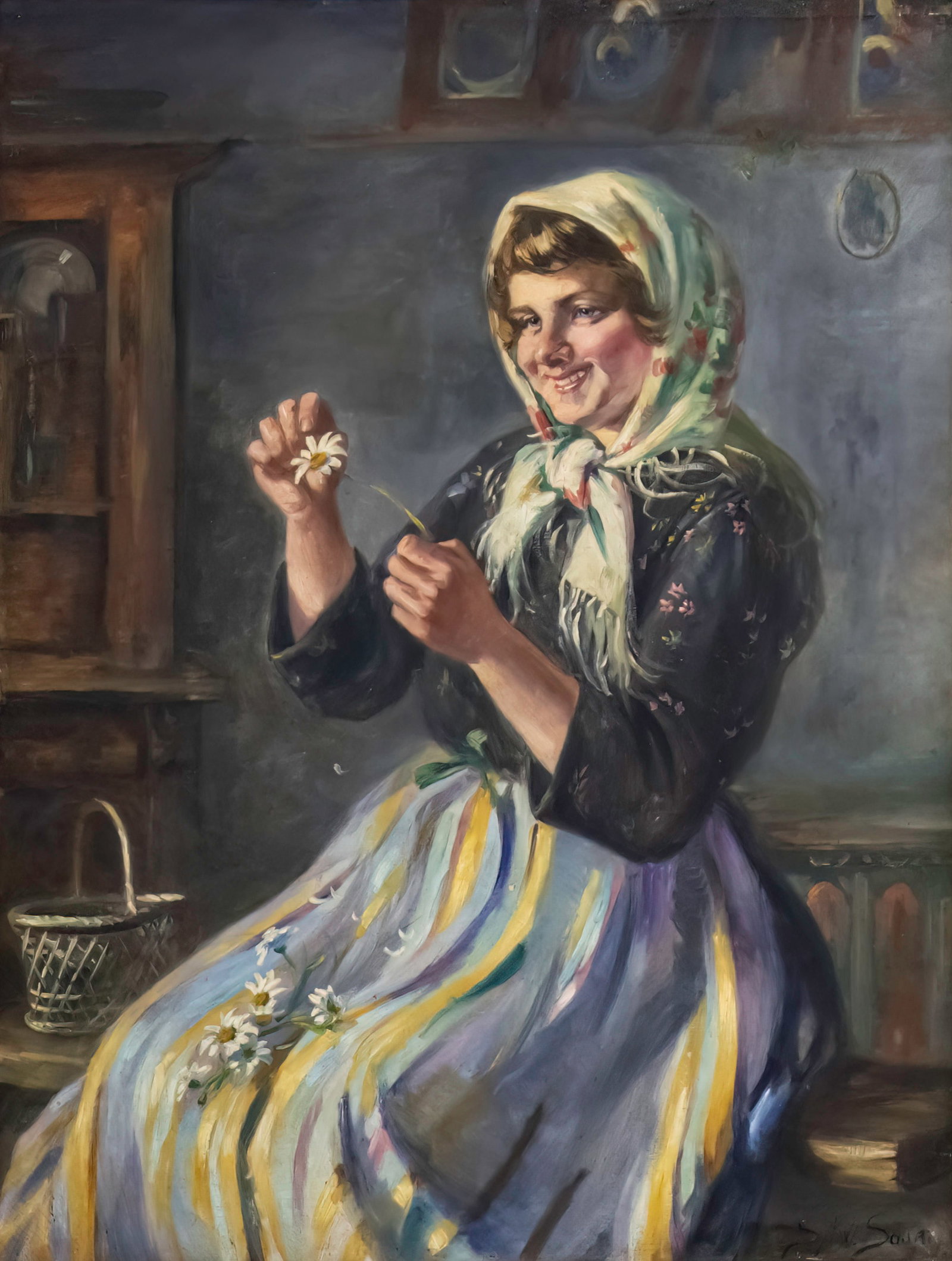 Sylweriusz Saski (Polish, 1864-1954) - Woman, Oil on Canvas.: Sylweriusz Saski (Polish, 1864-1954) - Woman, Oil on Canvas. Signed. 90x70cm.