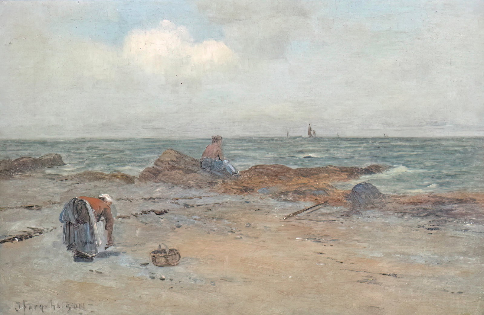 Joseph Farquharson (Scottish, 1846-1935) - Oyster Pickers, Oil on Canvas. (1 of 5)