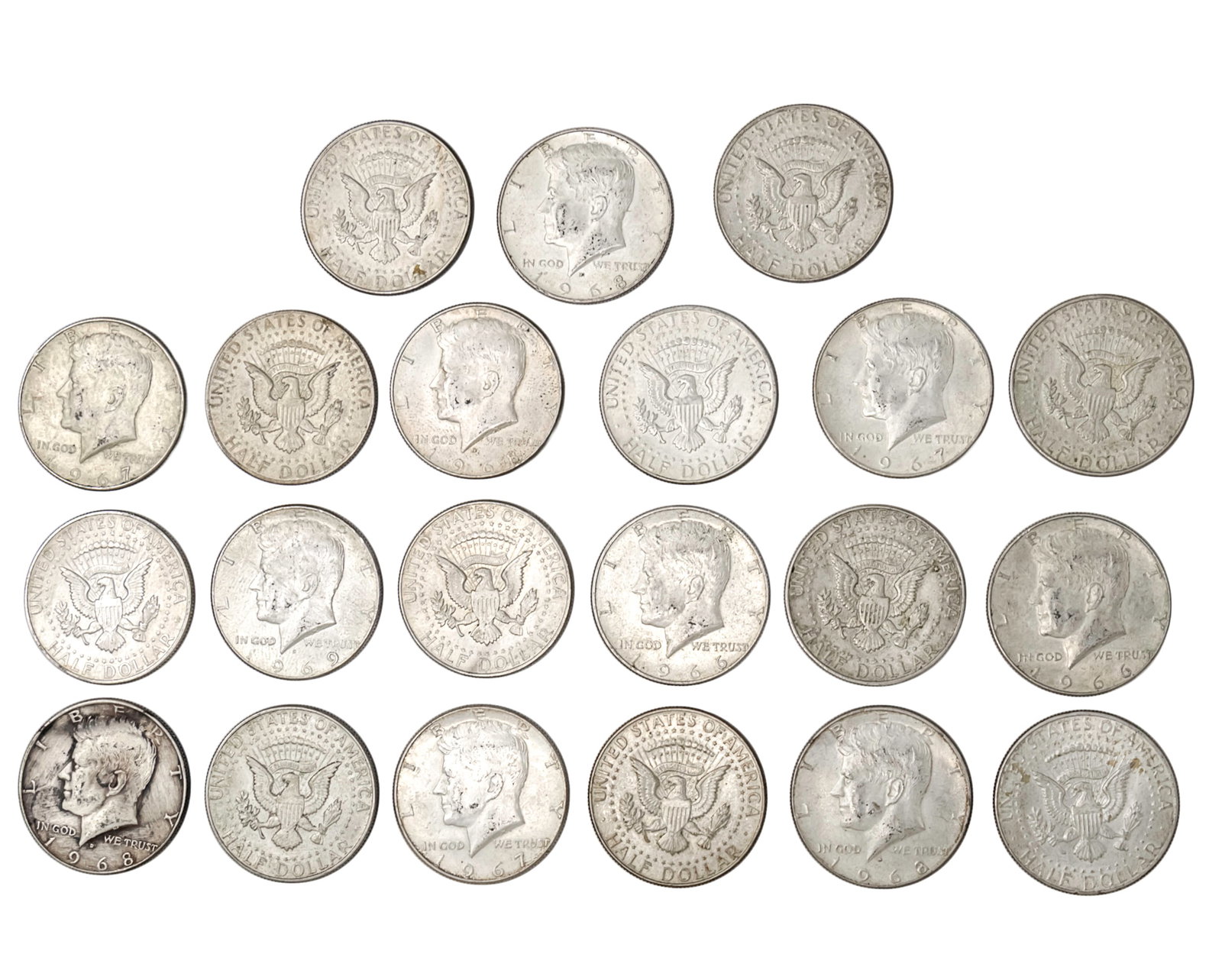 21 Half Dollar Silver Coins, USA, 1965-1969. (1 of 1)