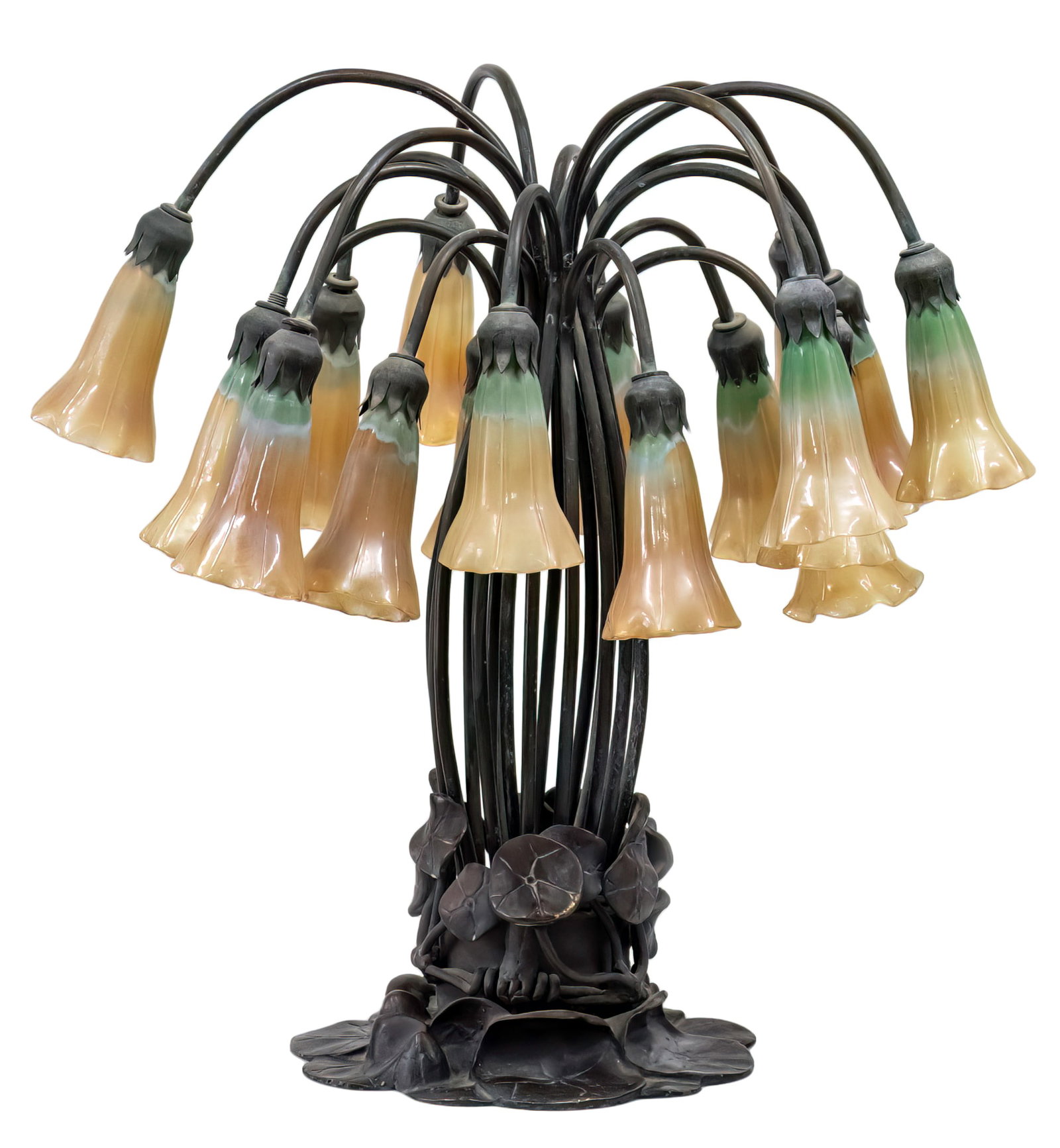 Tiffany Studios Style Bronze and Favrile Glass 18 Light Lily Lamp. (1 of 2)