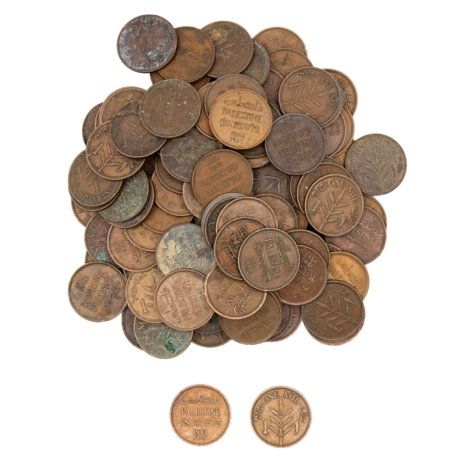 Lot of 115 British Mandate in Palestine 1 Mil Coins. (1 of 1)