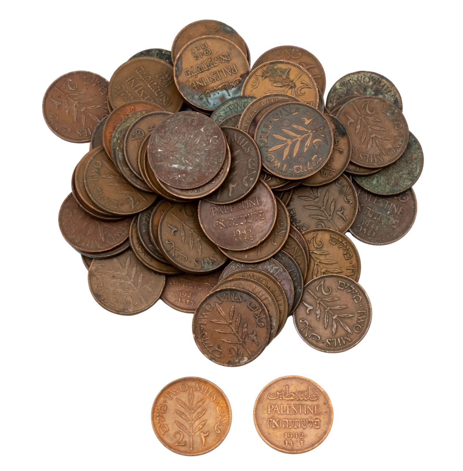 Lot of 93 British Mandate in Palestine 2 Mil Coins. (1 of 1)