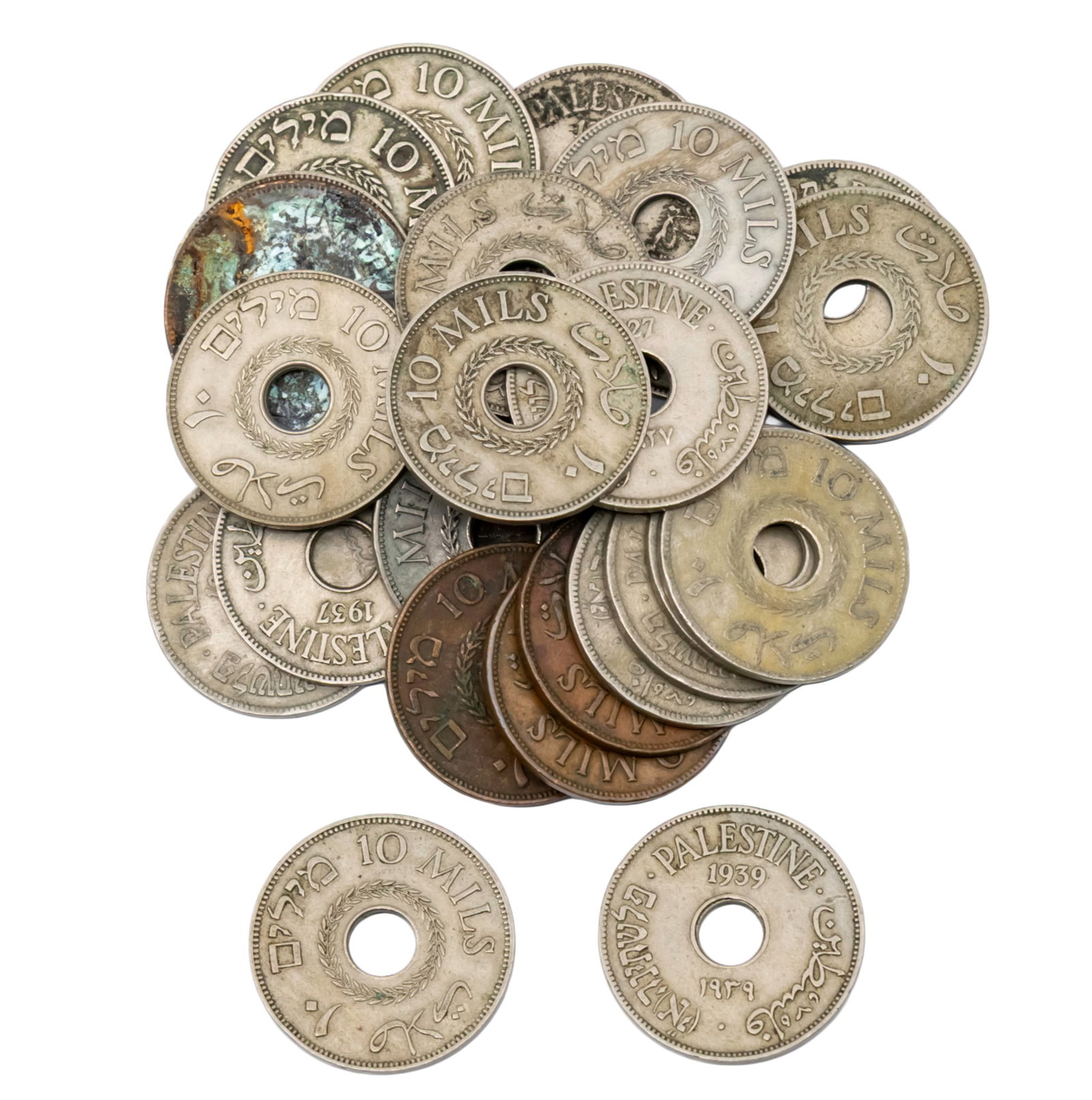 Lot of 26 British Mandate in Palestine 10 Mil Coins. (1 of 1)