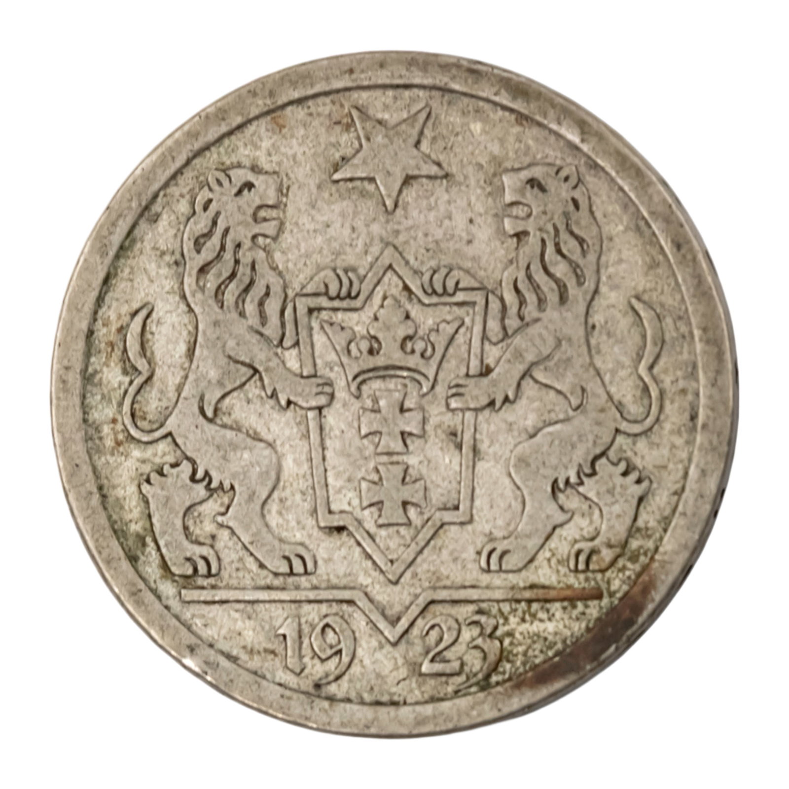 Free City of Danzig 2 Gulden Silver Coin, 1923.: Free City of Danzig 2 Gulden Silver Coin, 1923. Silver 750, 9.99gr.