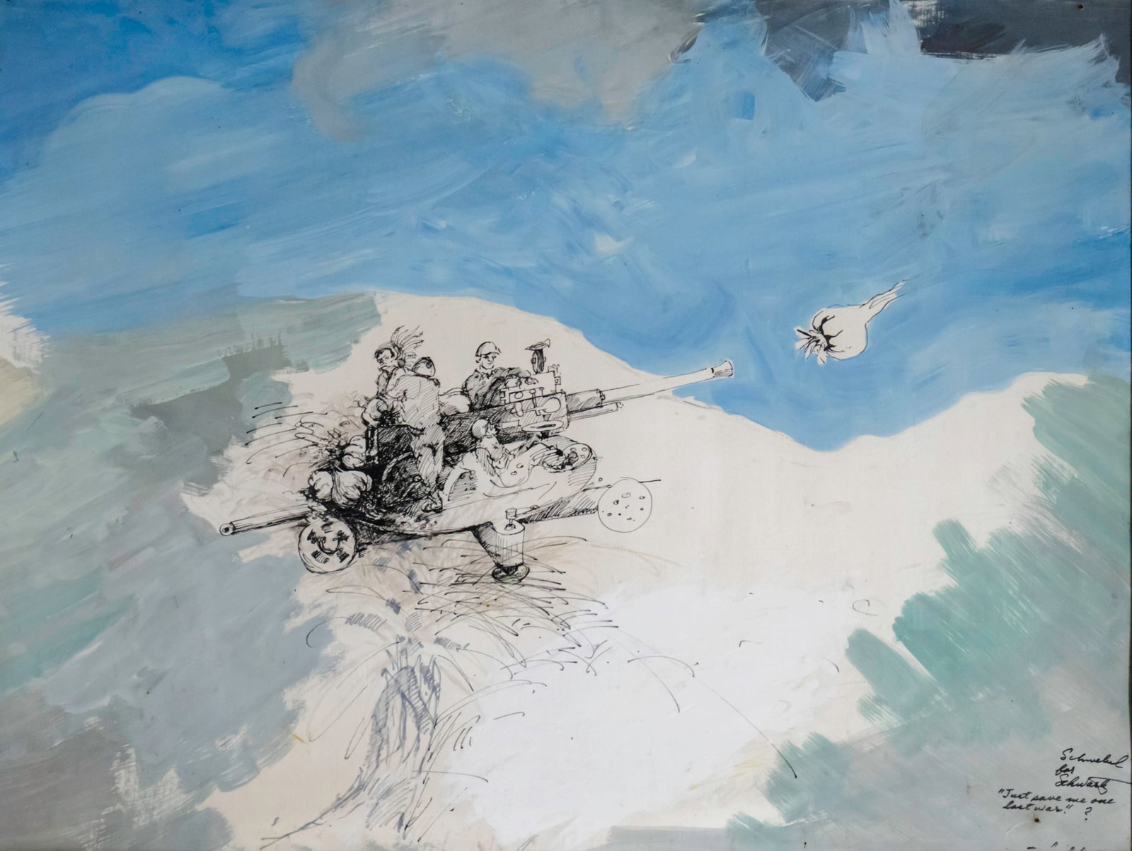 Ivan Schwebel (1932-2011) - Just Save me One Last War, Gouache and Ink on Paper. (1 of 2)