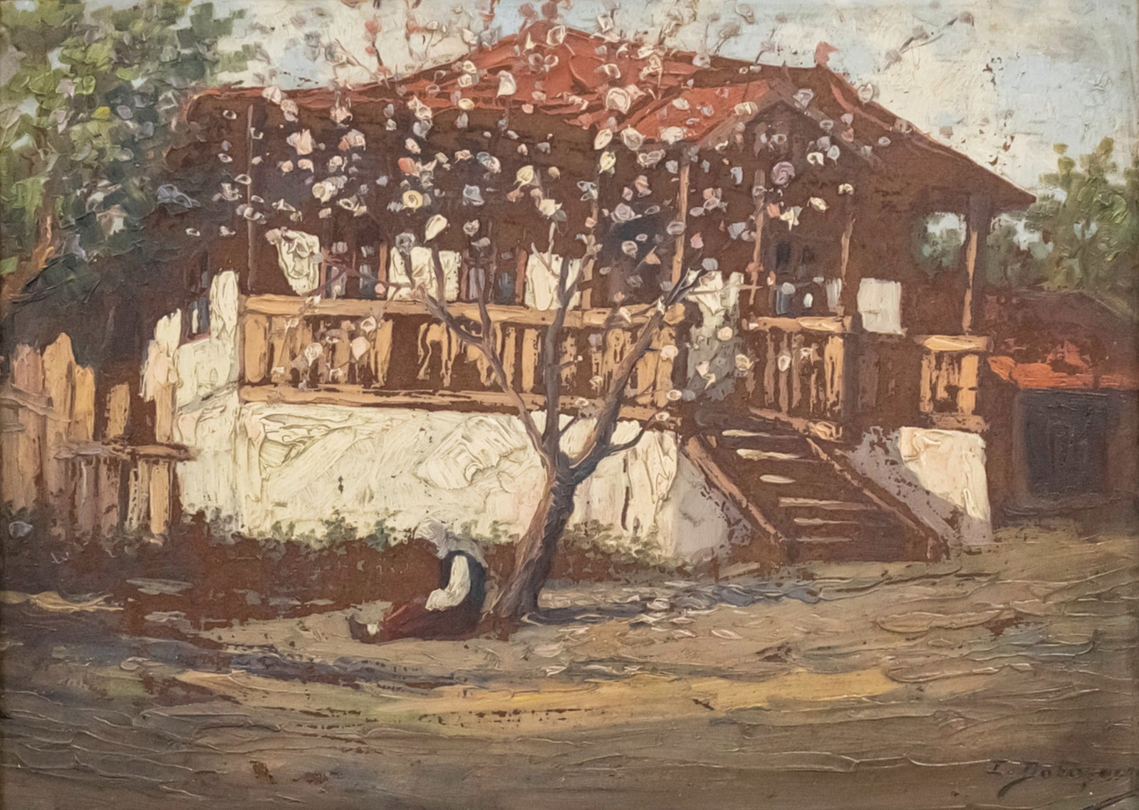 Ion Dobosariu (Romanian, 1889–1979) - Figure Under the Tree, Oil on Cardboard.: Ion Dobosariu (Romanian, 1889-1979) - Figure Under the Tree, Oil on Cardboard. Signed. 24x33cm.
