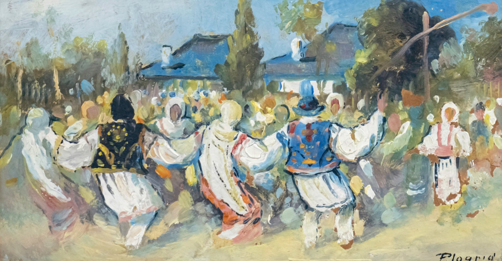 Pan Ioanid (Romanian, 1878-1956) - Sunday Dance, Oil on Cardboard. (1 of 4)