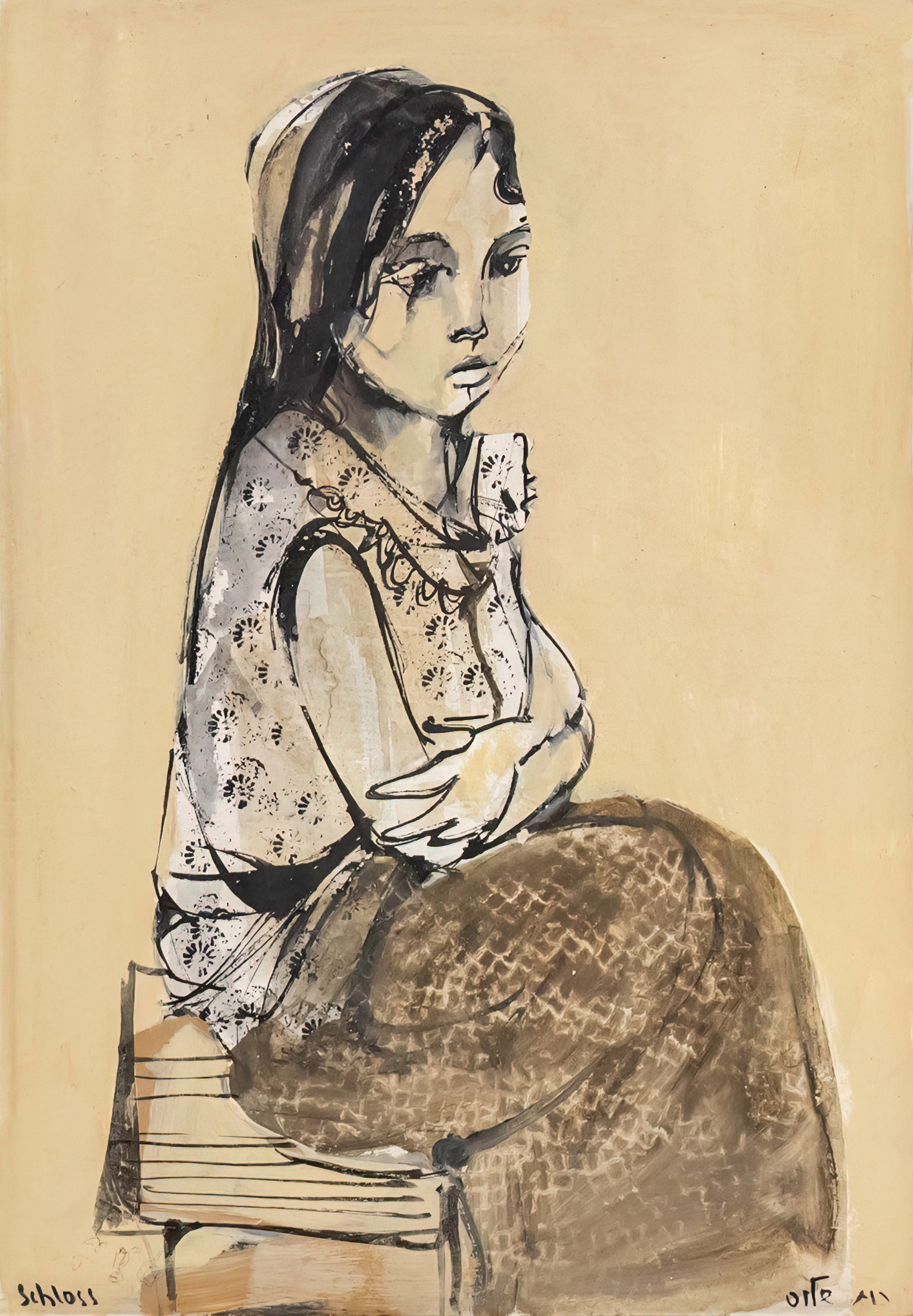 Ruth Schloss (1922-2013) - Girl, Acrylic on Board. (1 of 4)