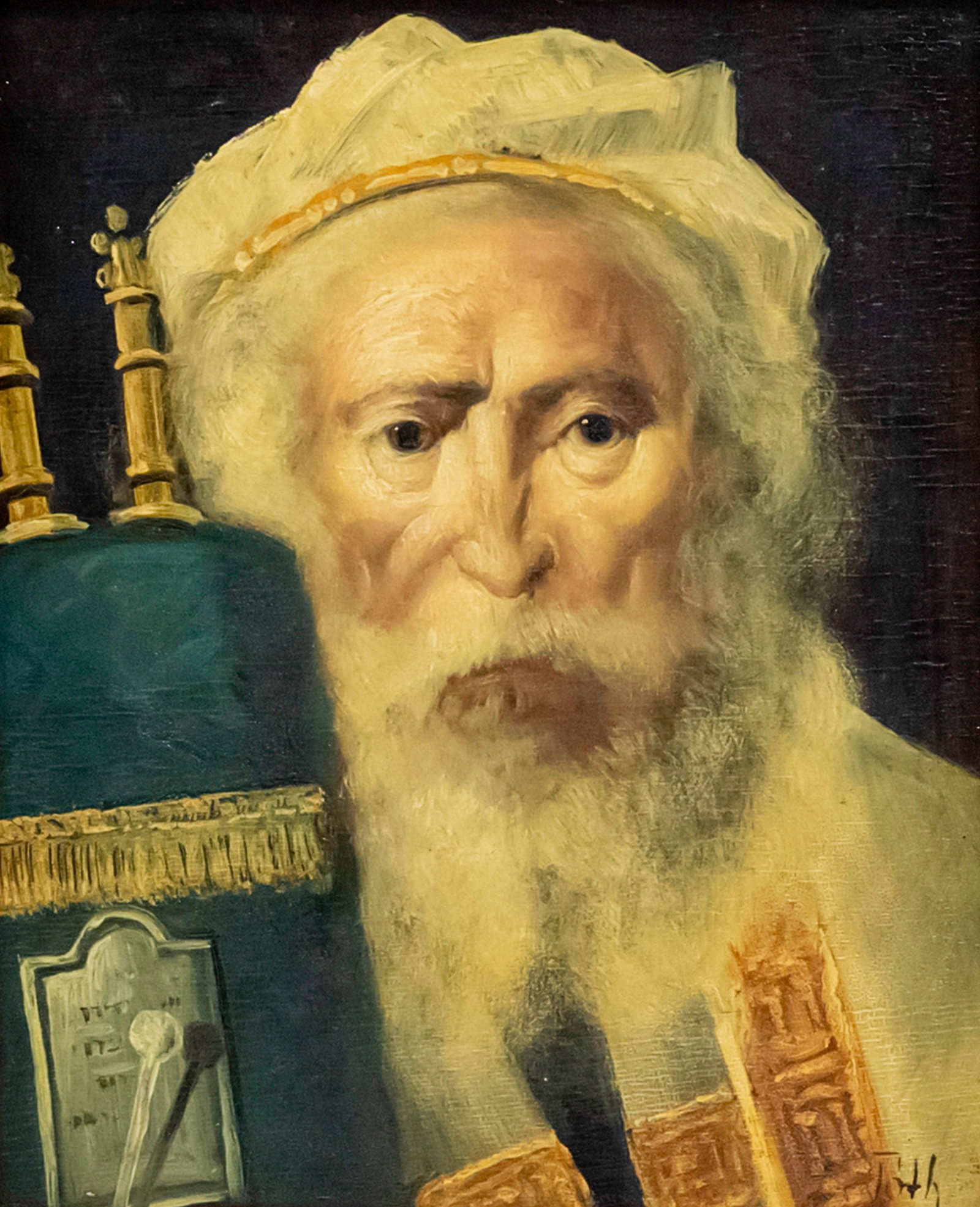 Laszlo Toth (Hungarian) - Rabbi Holding the Torah, Oil on Board. (1 of 3)