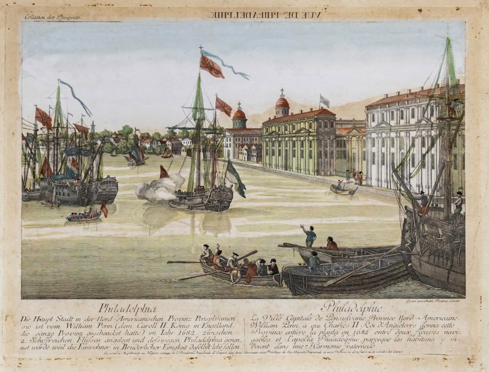 Balthazar Frederic Leizelt (German, ca.1727-1796) - Vue de Philadelphia? Etching. (1 of 1)